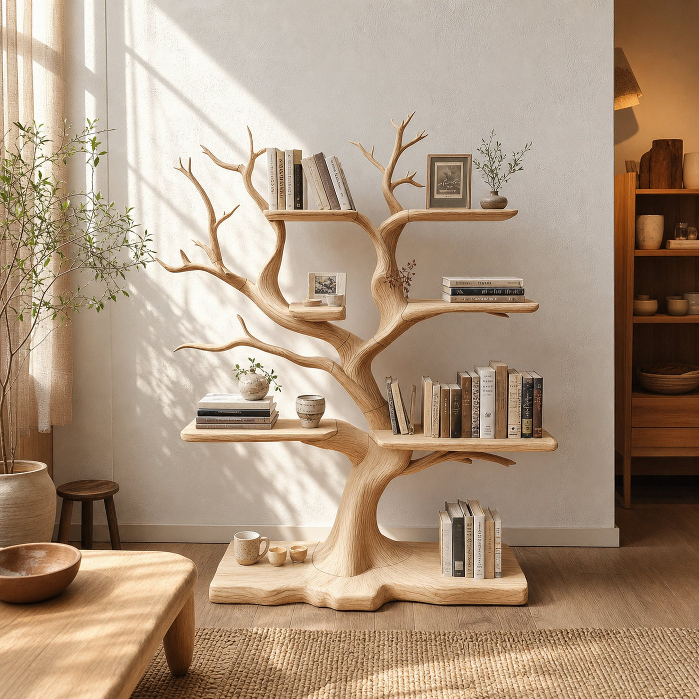 Rustic Organic Standing Tree Shelf Living Room Or Bedroom
