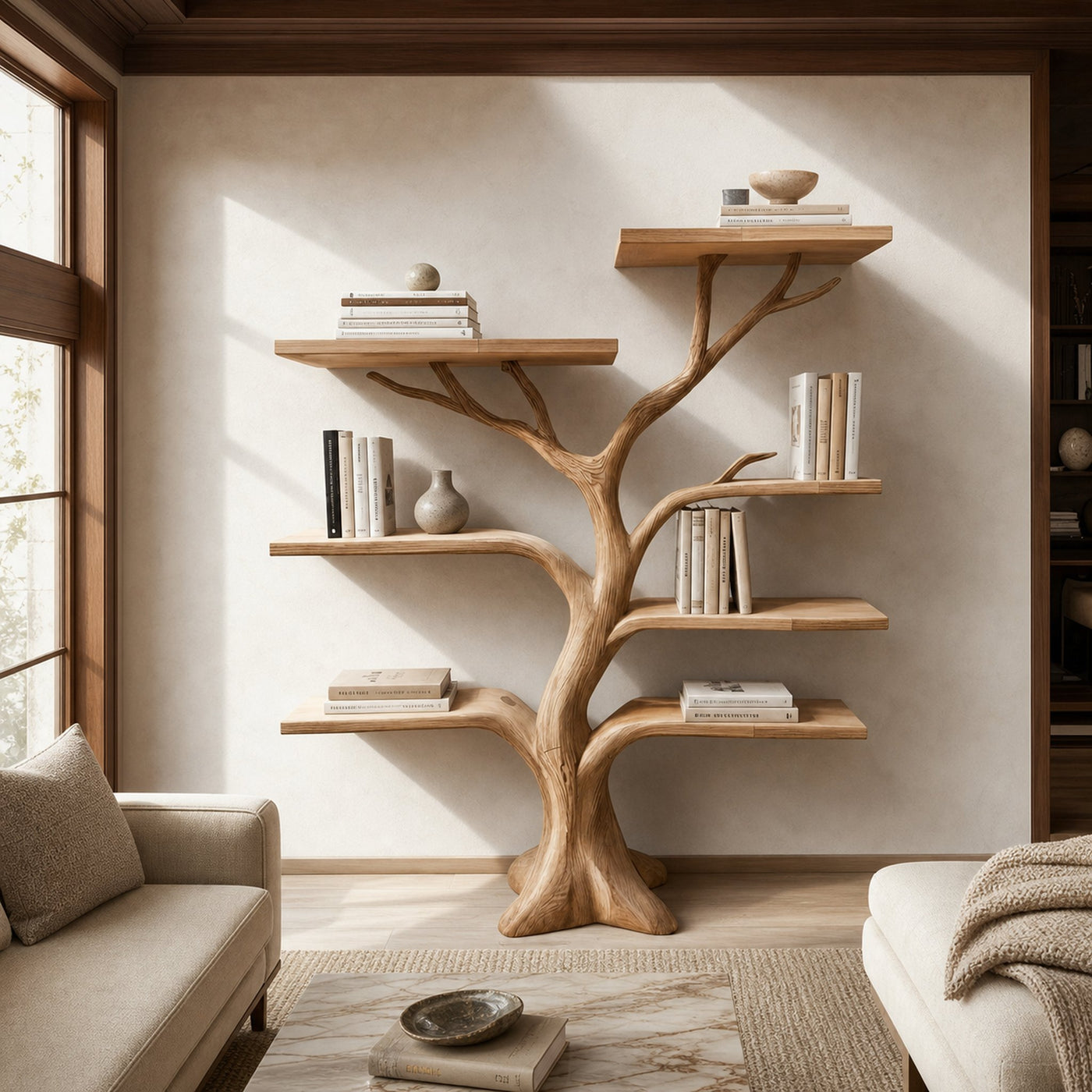 Rustic Organic Tree Bookcase Living Room Or Office