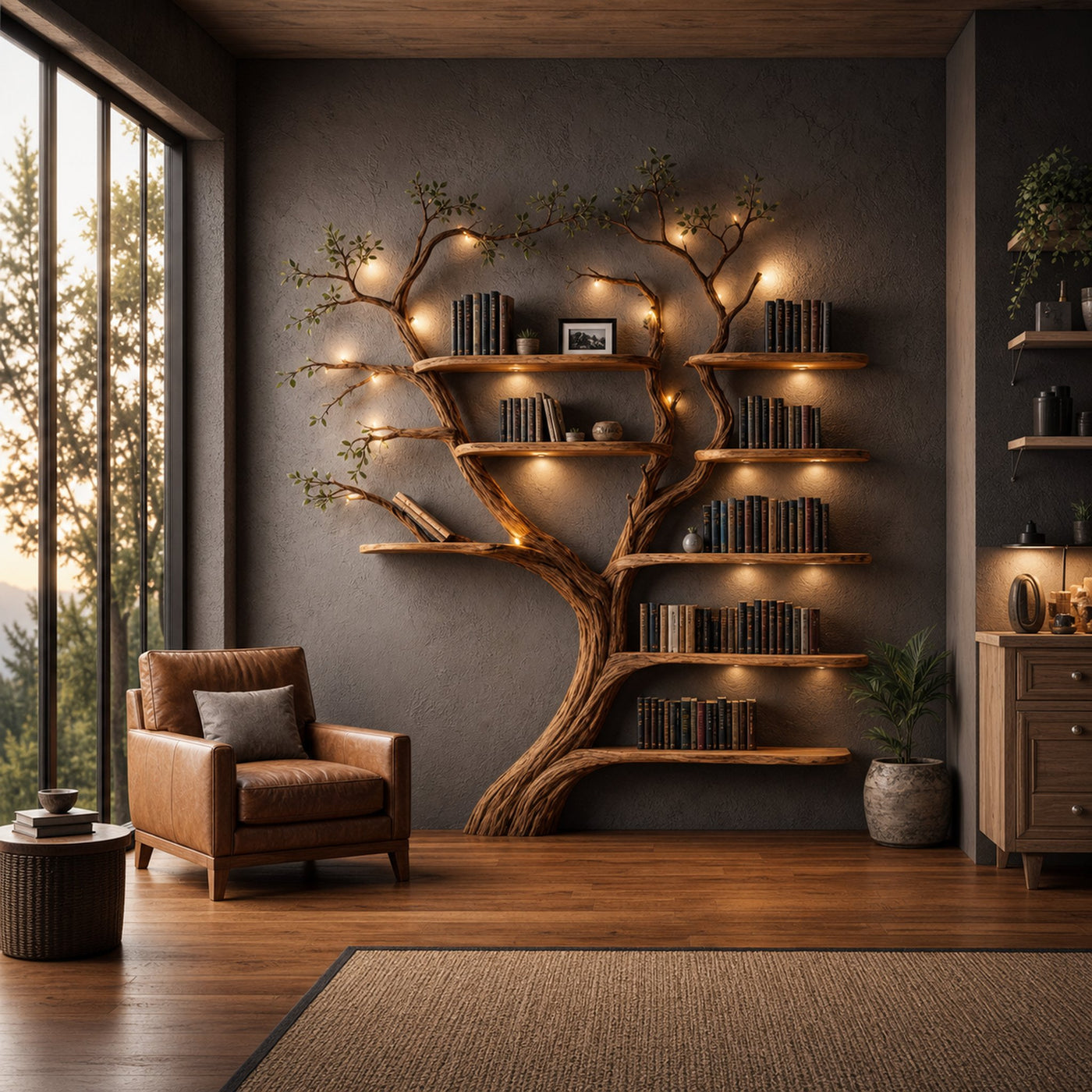 Rustic Organic Tree Bookshelf Handcrafted Wall Art For Home - product view 2