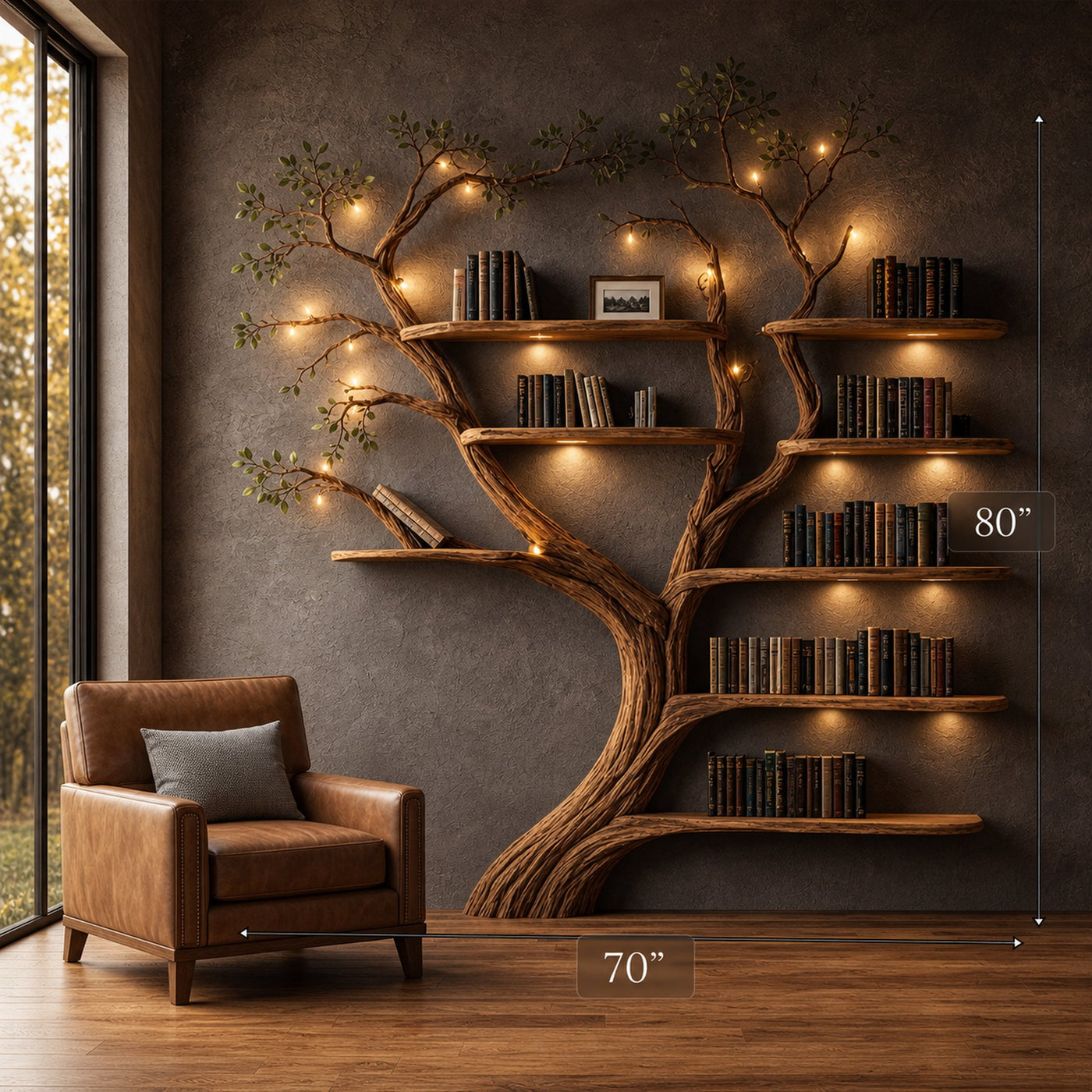 Rustic Organic Tree Bookshelf Handcrafted Wall Art For Home - product view 4