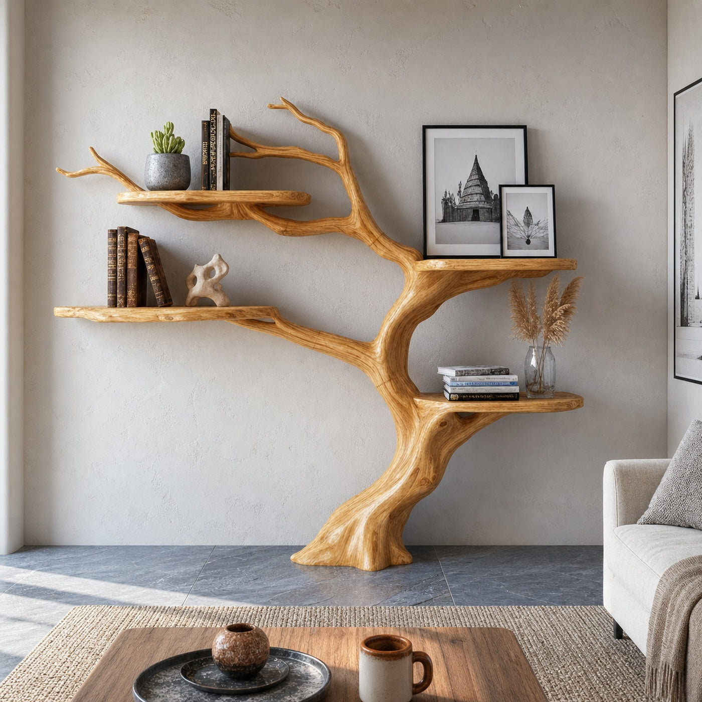 Rustic Organic Tree Bookshelf Living Room Or Bedroom
