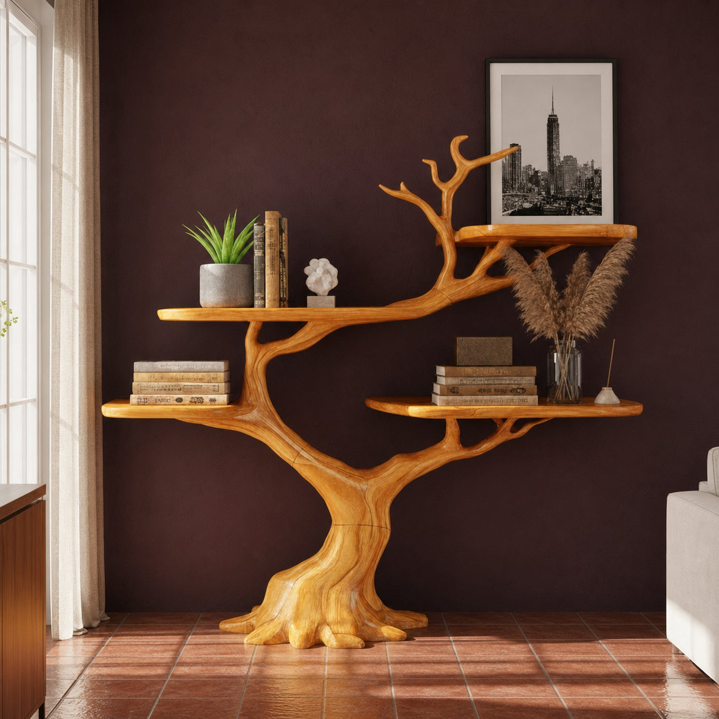 Rustic Organic Tree Bookshelf Living Room Or Entryway
