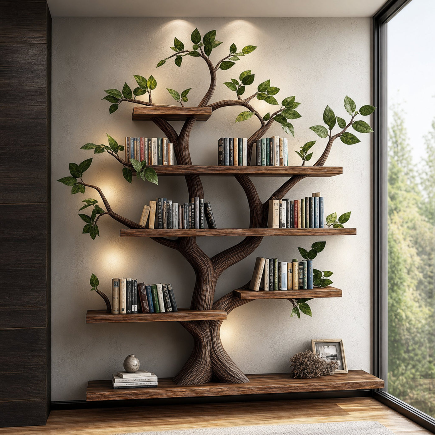 Rustic Organic Tree Bookshelf Sculptural Design Living Room