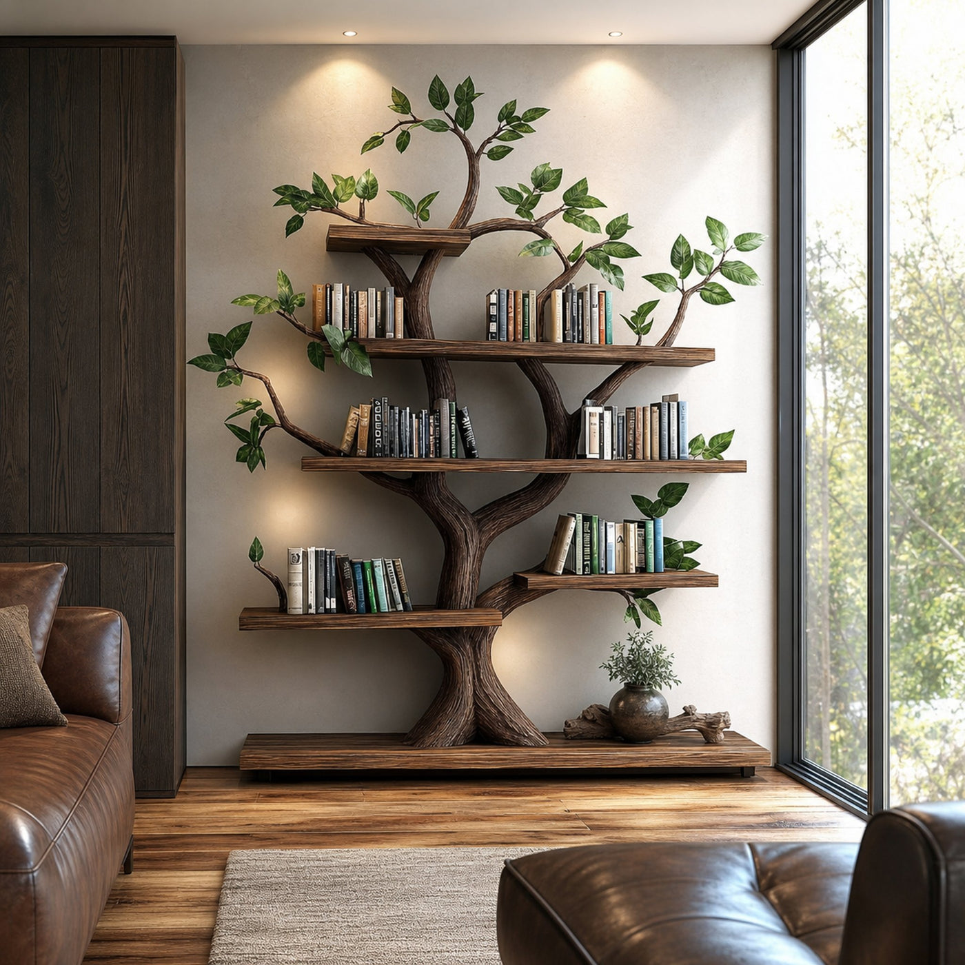 Rustic Organic Tree Bookshelf Sculptural Design Living Room - product view 2
