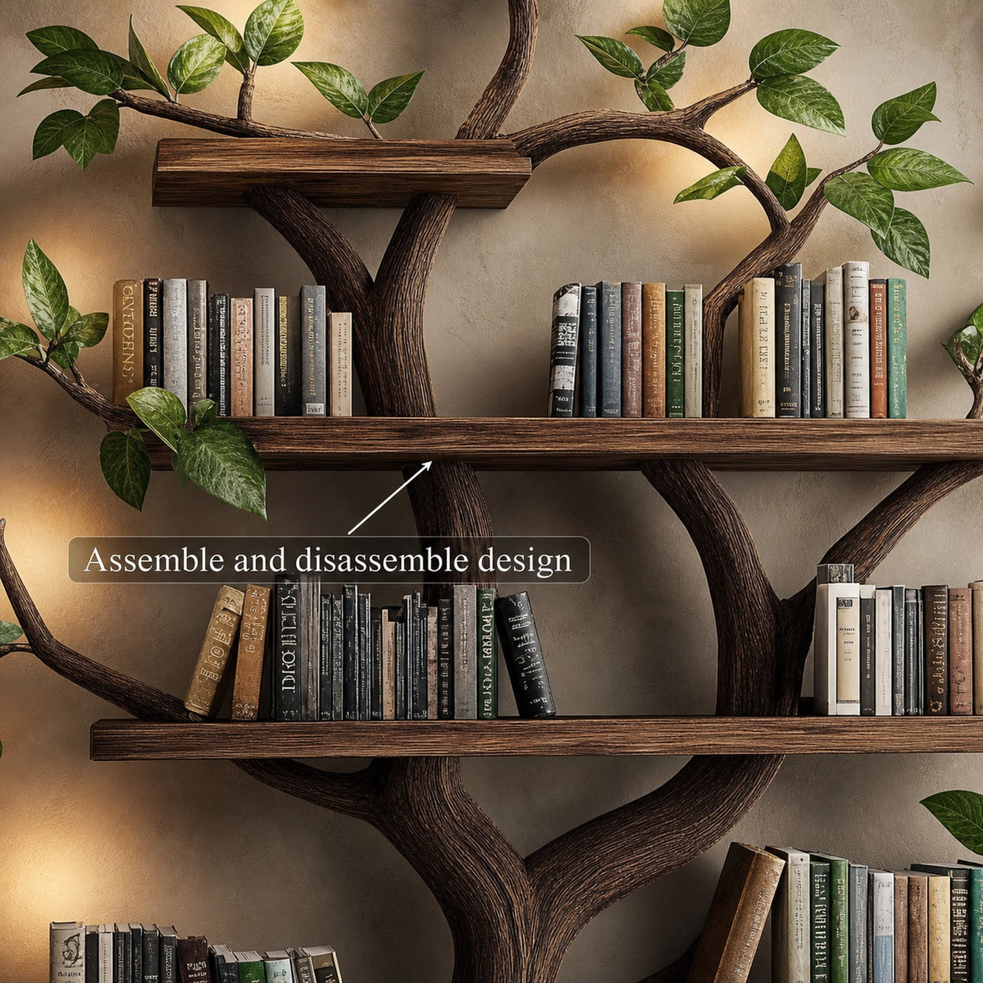 Rustic Organic Tree Bookshelf Sculptural Design Living Room - product view 3