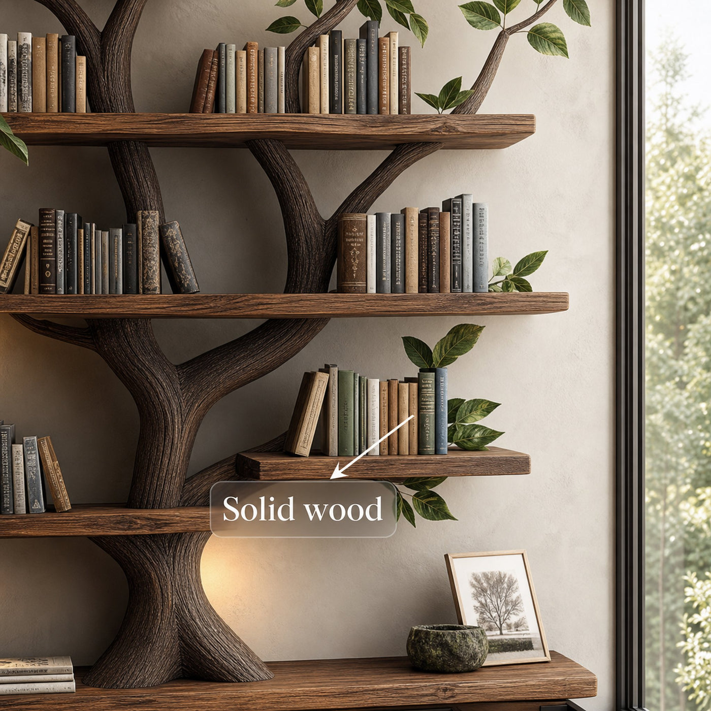 Rustic Organic Tree Bookshelf Sculptural Design Living Room - product view 4