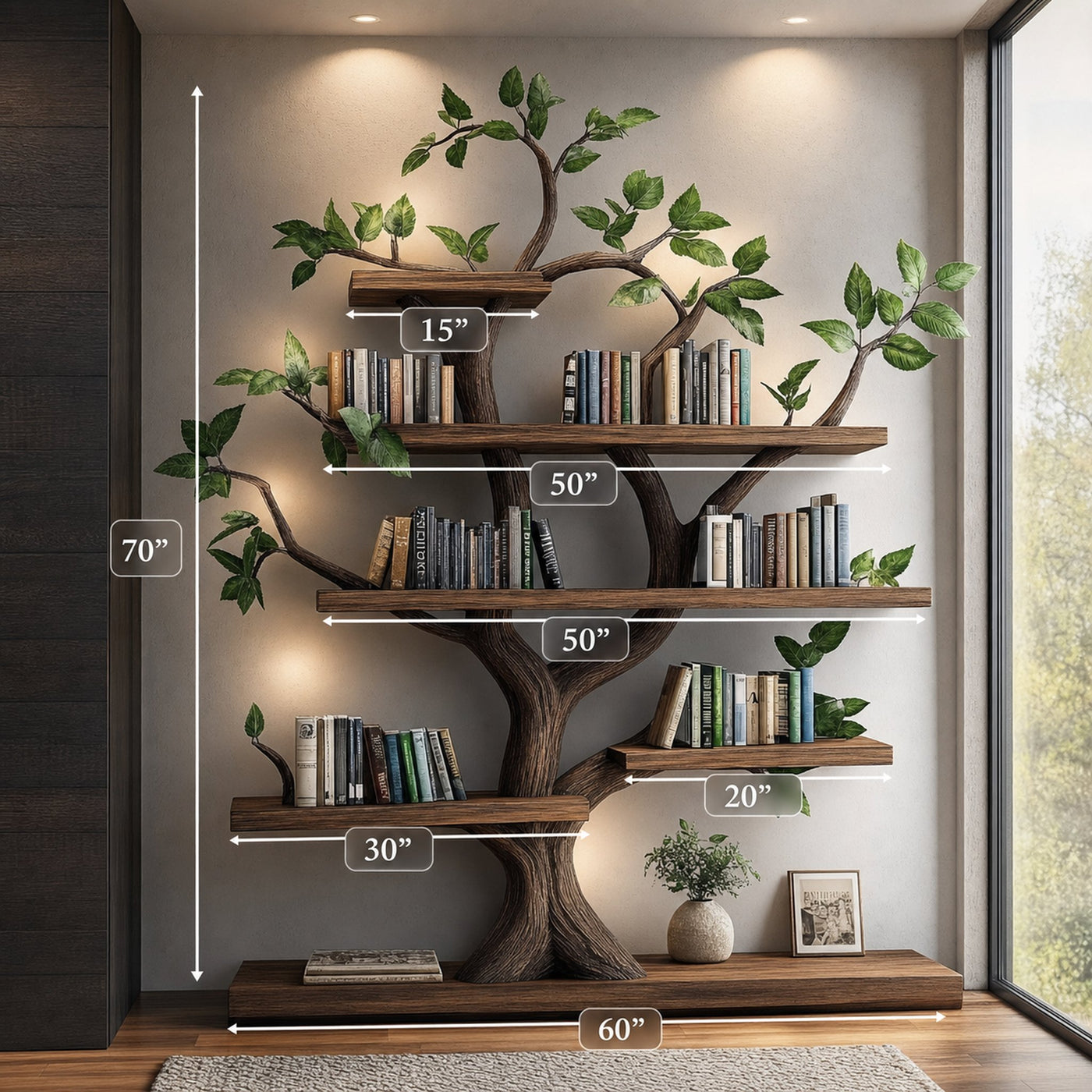 Rustic Organic Tree Bookshelf Sculptural Design Living Room - product view 5