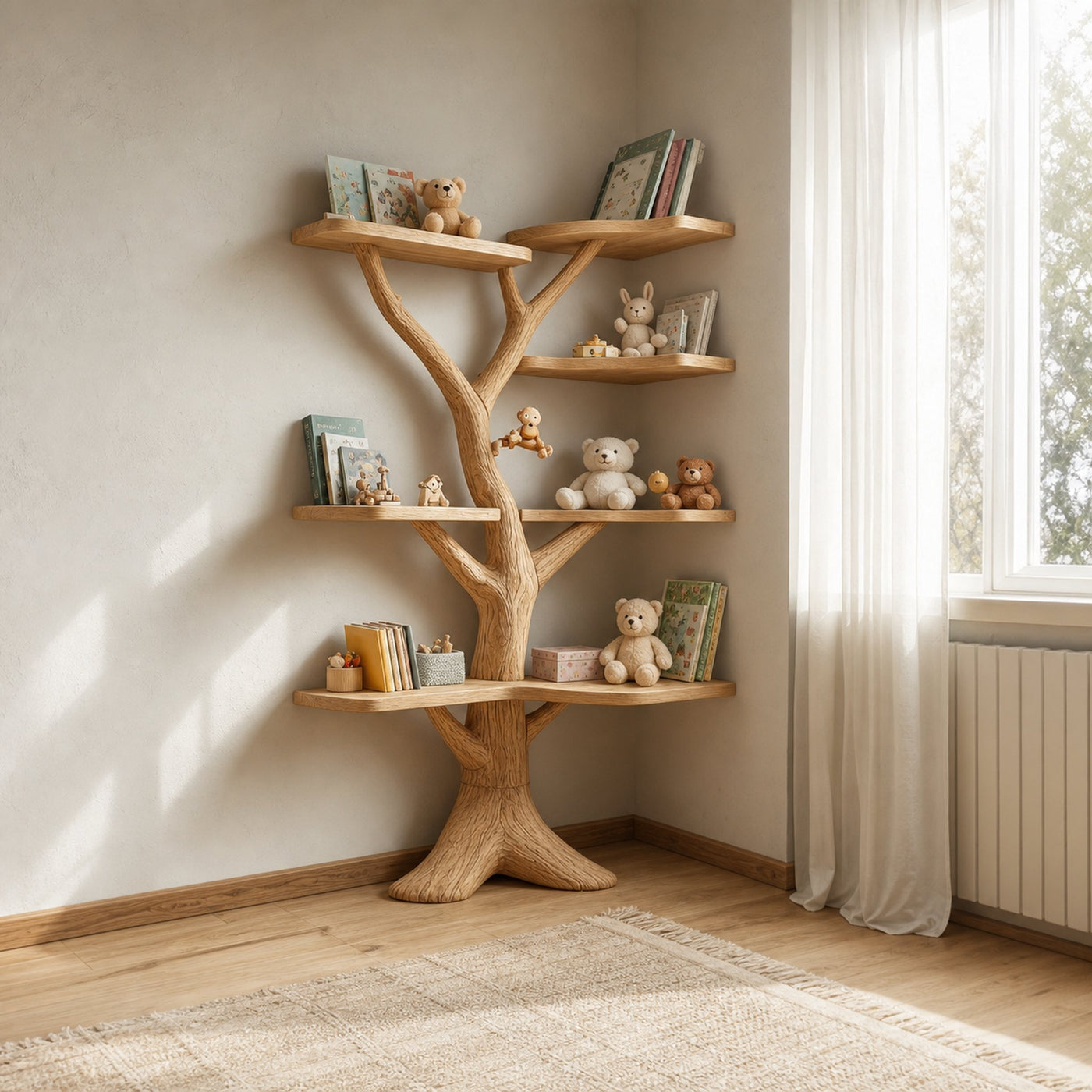 Rustic Organic Tree Bookshelf Solid Wood Kids Room Display - product view 2