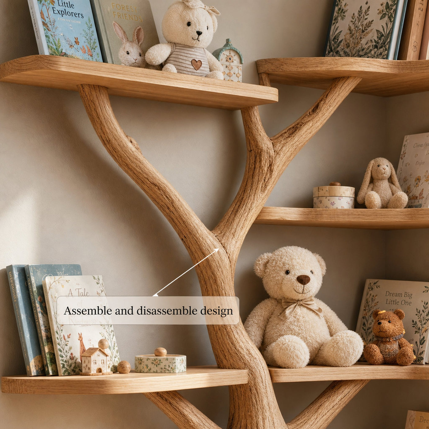 Rustic Organic Tree Bookshelf Solid Wood Kids Room Display - product view 4