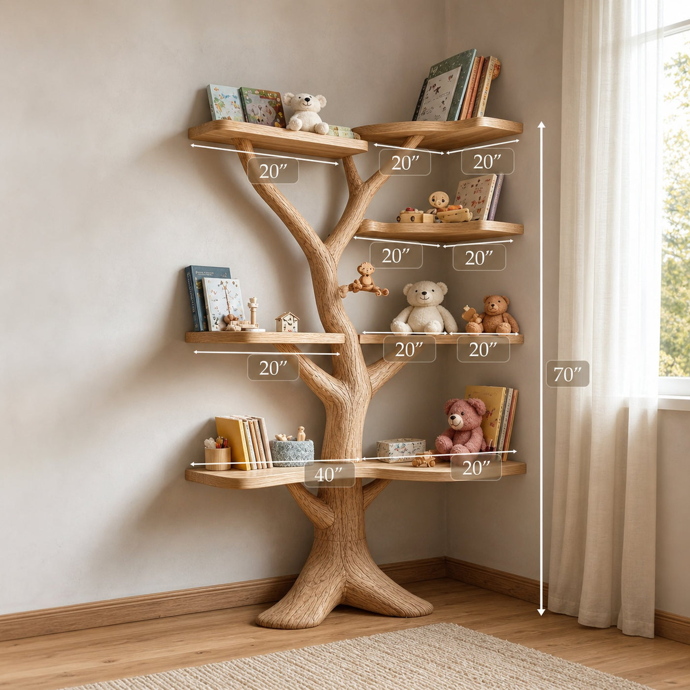 Rustic Organic Tree Bookshelf Solid Wood Kids Room Display - product view 5