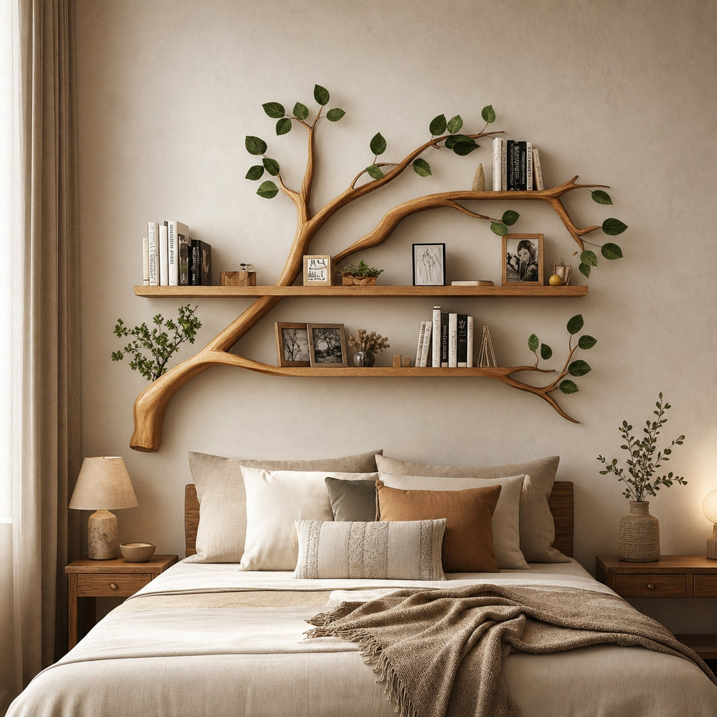 Rustic Organic Tree Bookshelf Warm Bedroom Entryway - product view 2