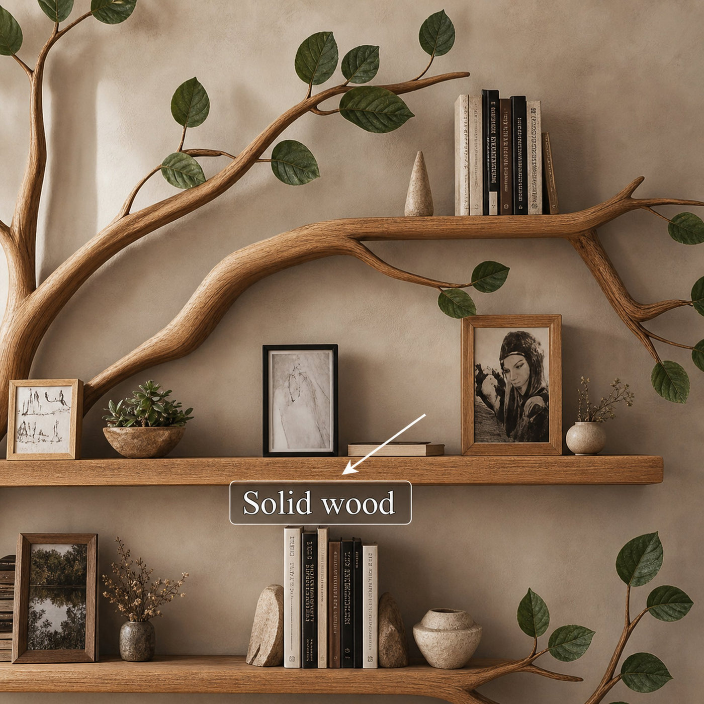 Rustic Organic Tree Bookshelf Warm Bedroom Entryway - product view 4