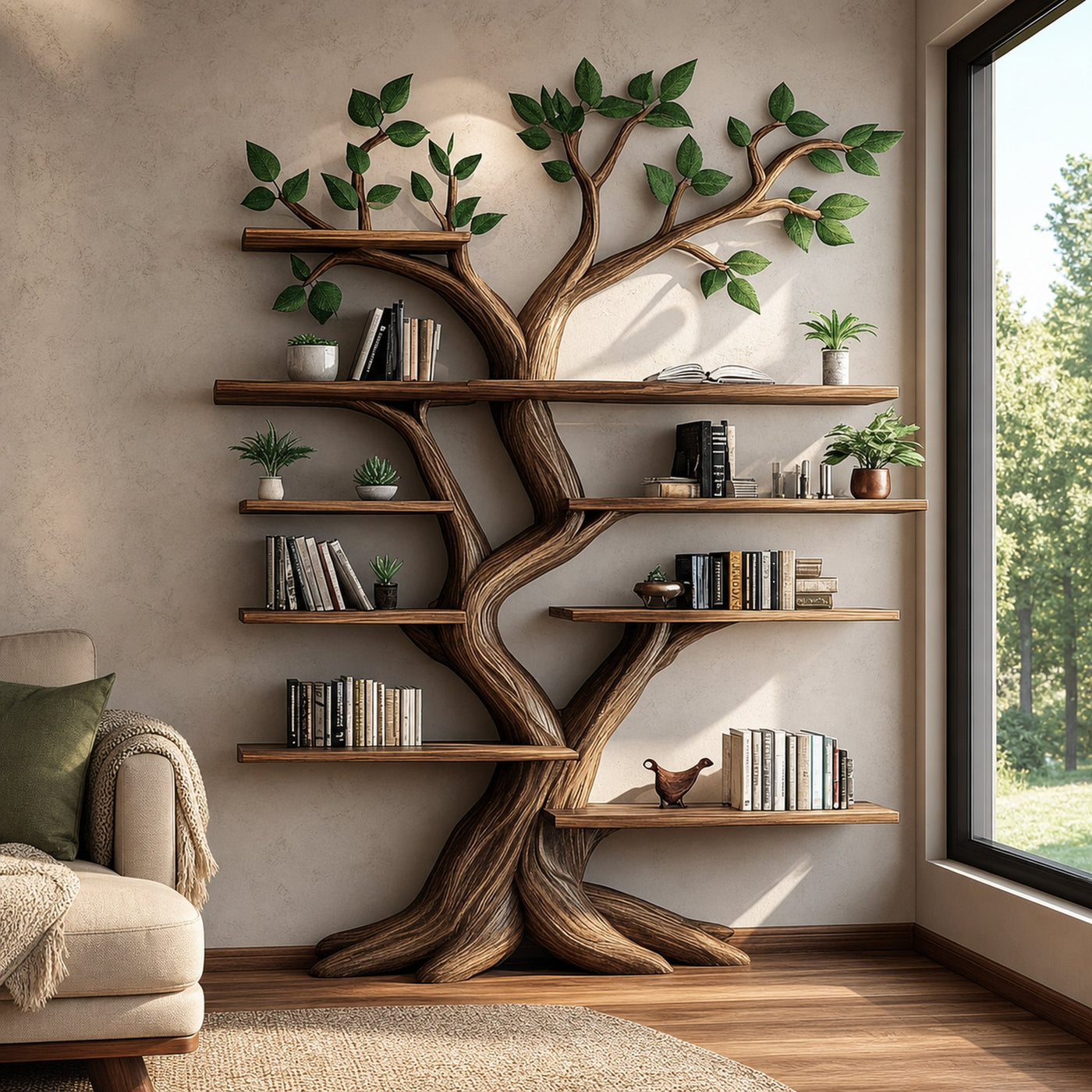 Rustic Organic Tree Branch Bookshelf Living Room Decor