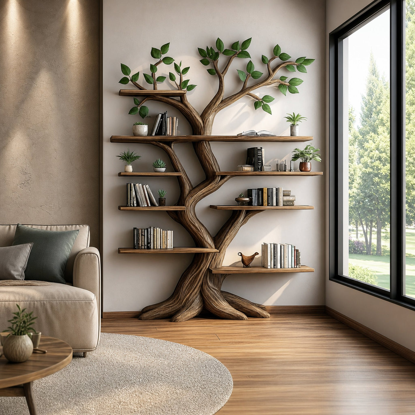 Rustic Organic Tree Branch Bookshelf Living Room Decor - product view 2