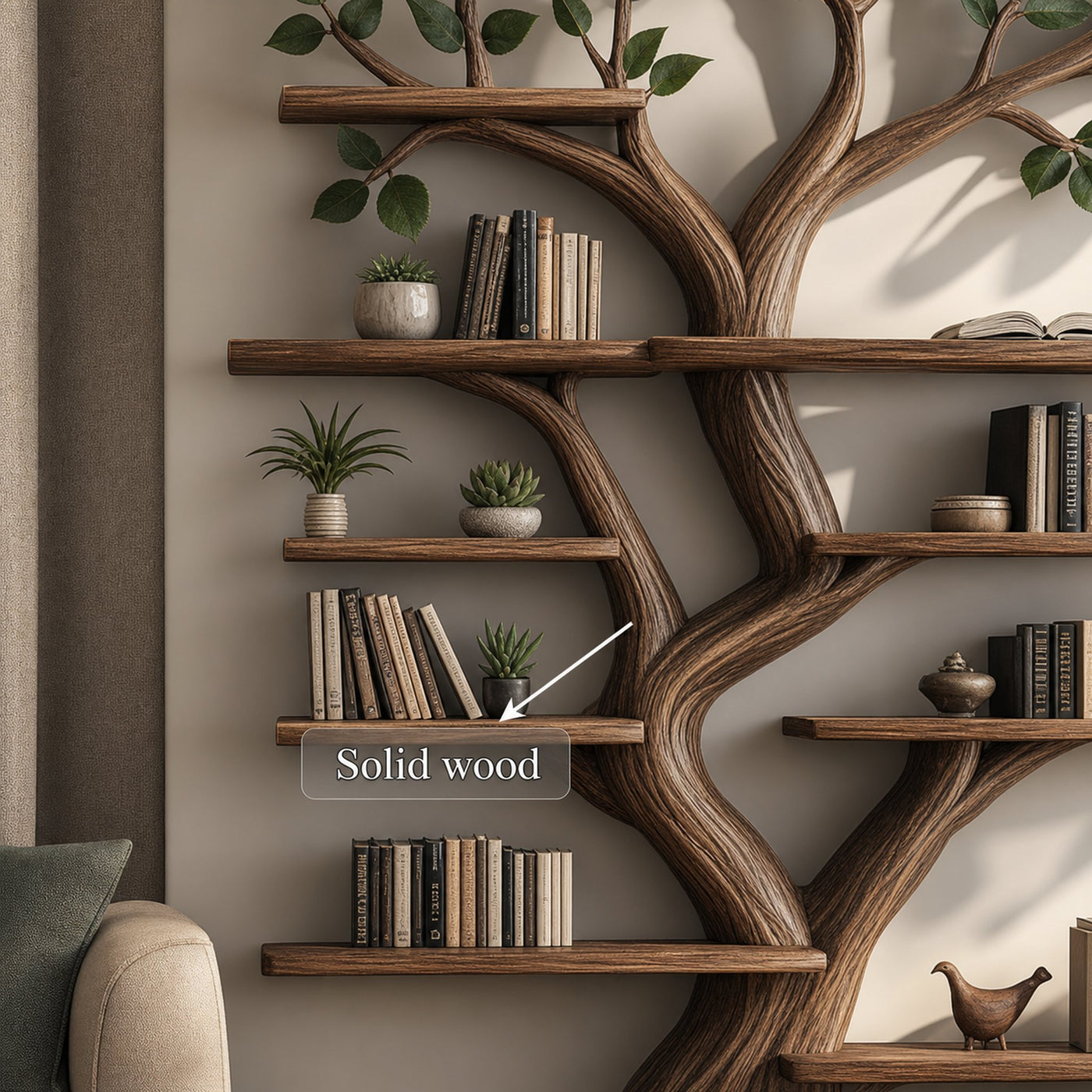 Rustic Organic Tree Branch Bookshelf Living Room Decor - product view 3