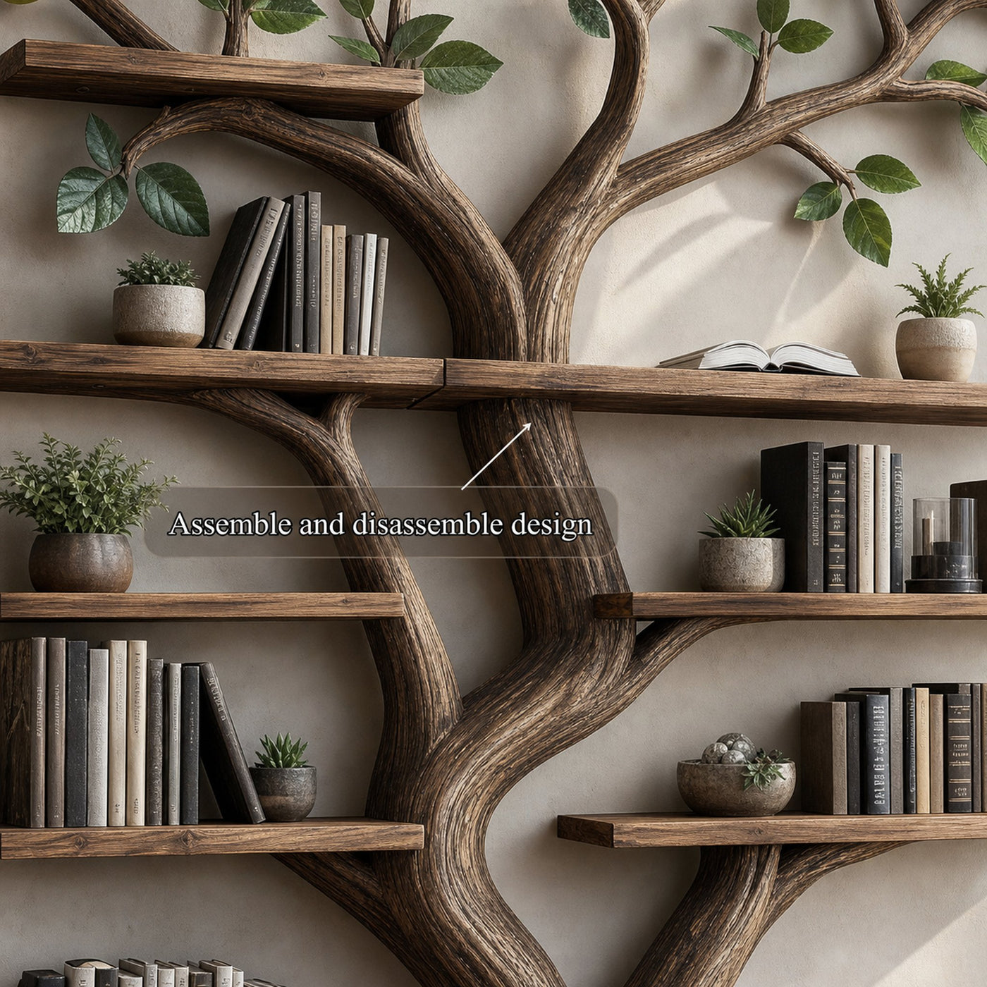 Rustic Organic Tree Branch Bookshelf Living Room Decor - product view 4