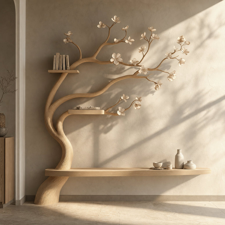 Rustic Organic Tree Branch Display Shelf Living Room Or Entryway