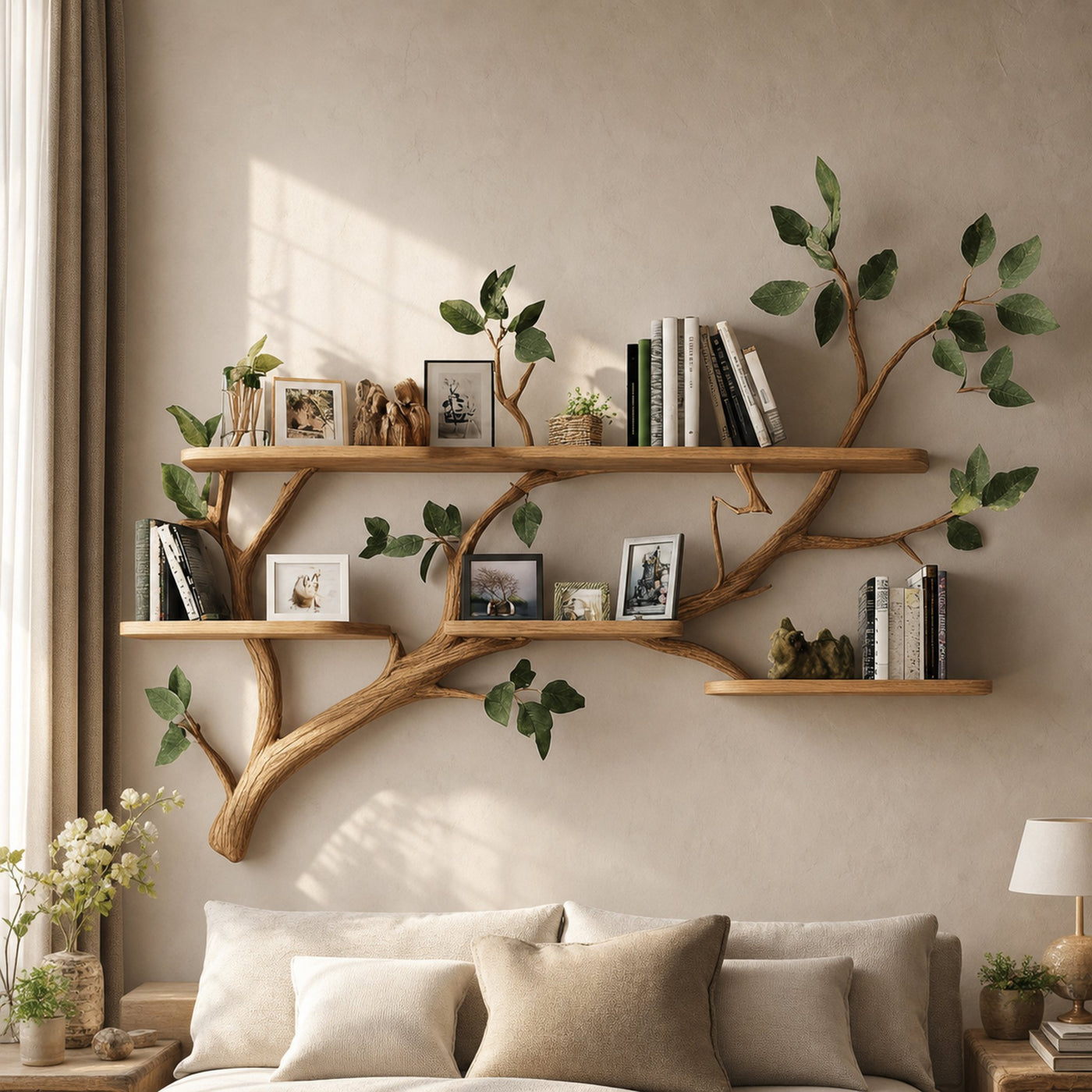 Rustic Organic Tree Branch Shelf Living Dining Room