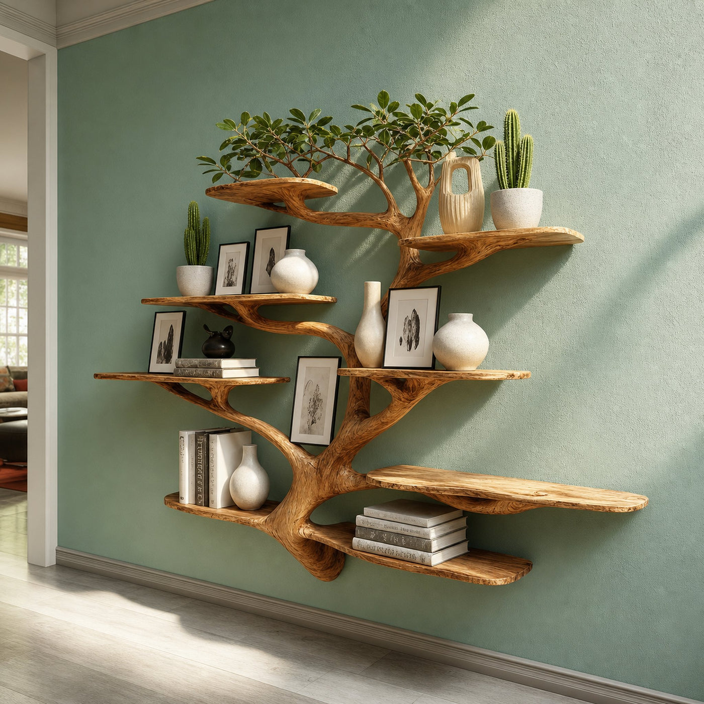 Rustic Organic Tree Branch Shelf Living Room Or Office