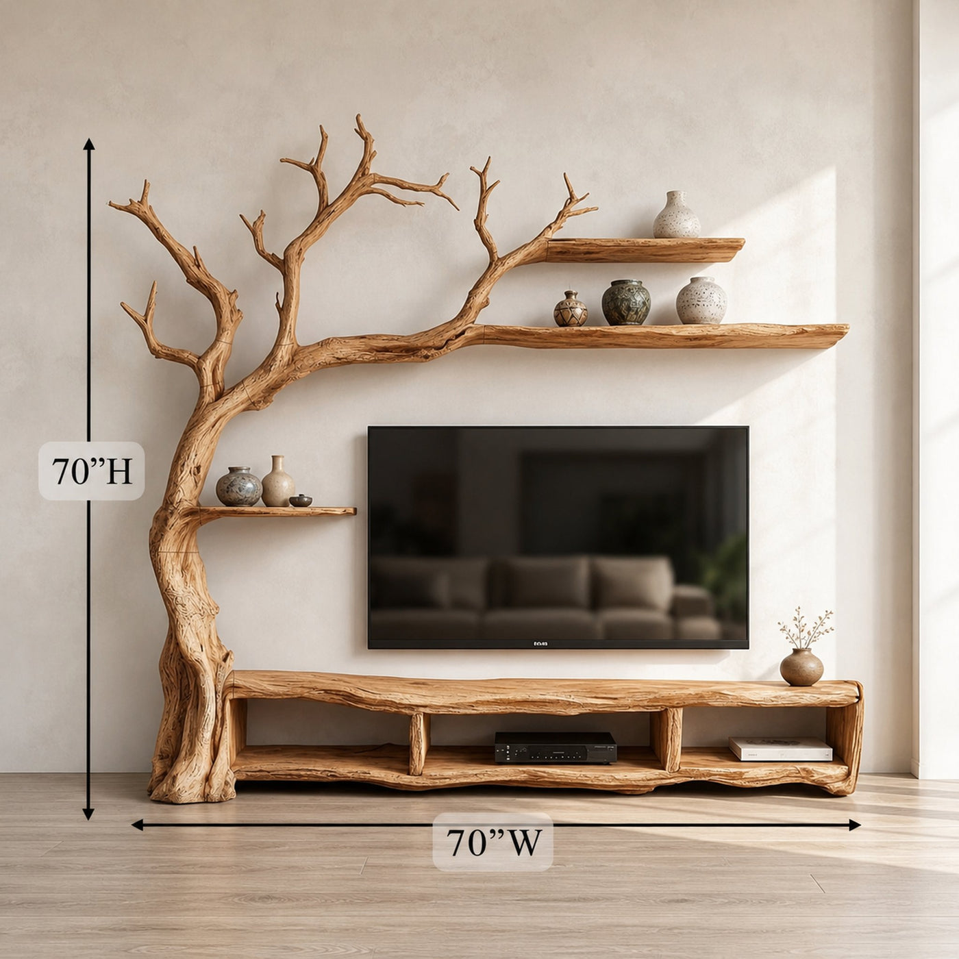 Rustic Organic Tree Branch TV Shelf Contemporary Home - product view 7