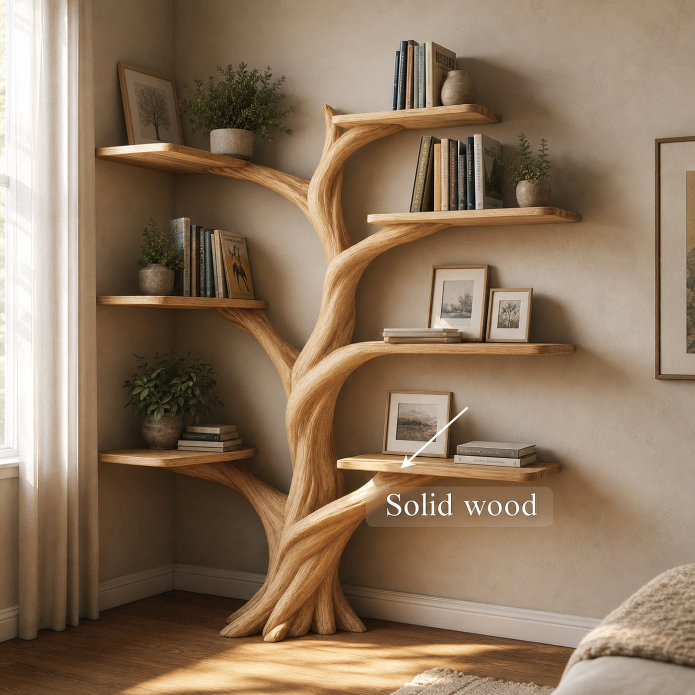 Rustic Organic Tree Corner Shelf Bedroom And Living Room - product view 2