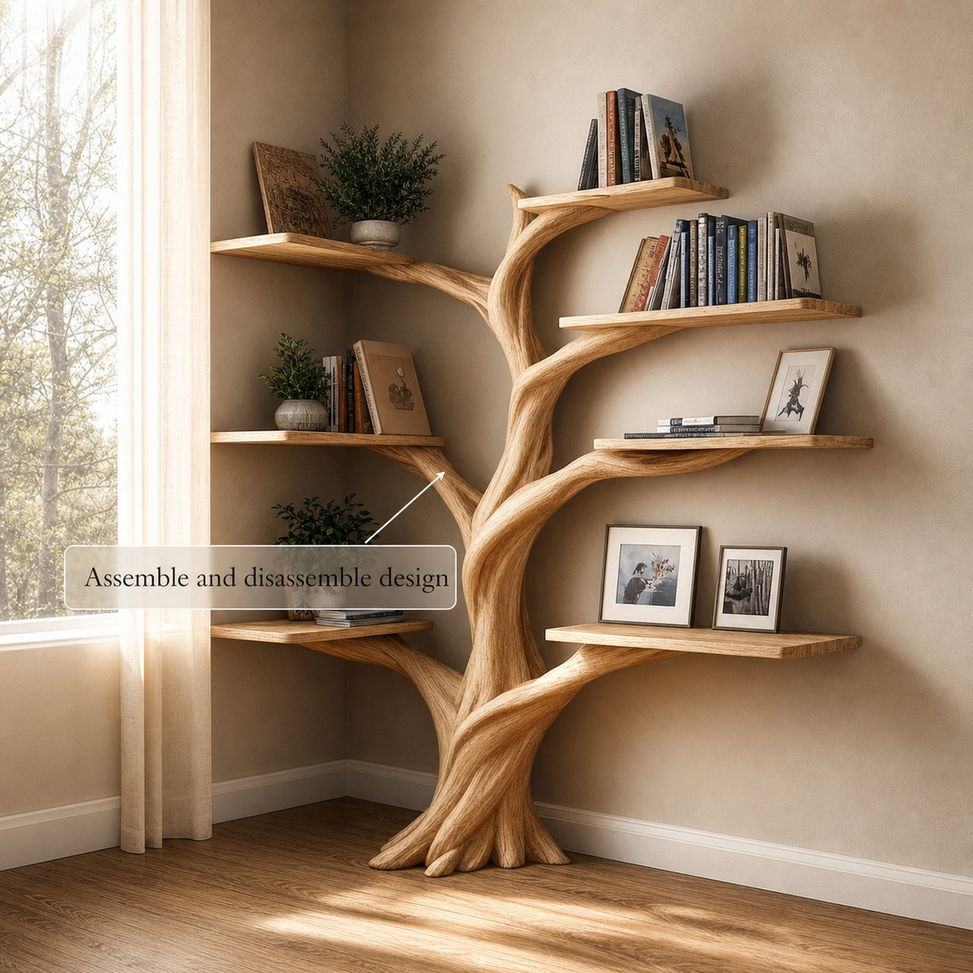 Rustic Organic Tree Corner Shelf Bedroom And Living Room - product view 3
