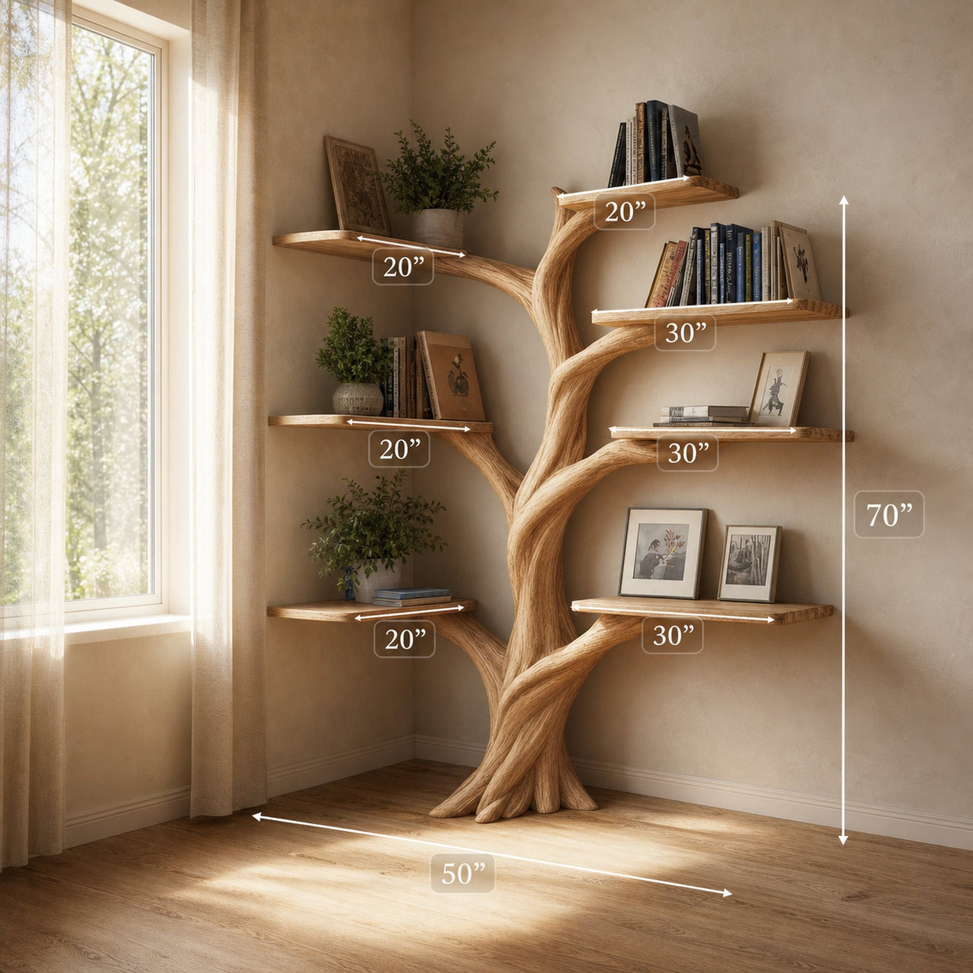 Rustic Organic Tree Corner Shelf Bedroom And Living Room - product view 4