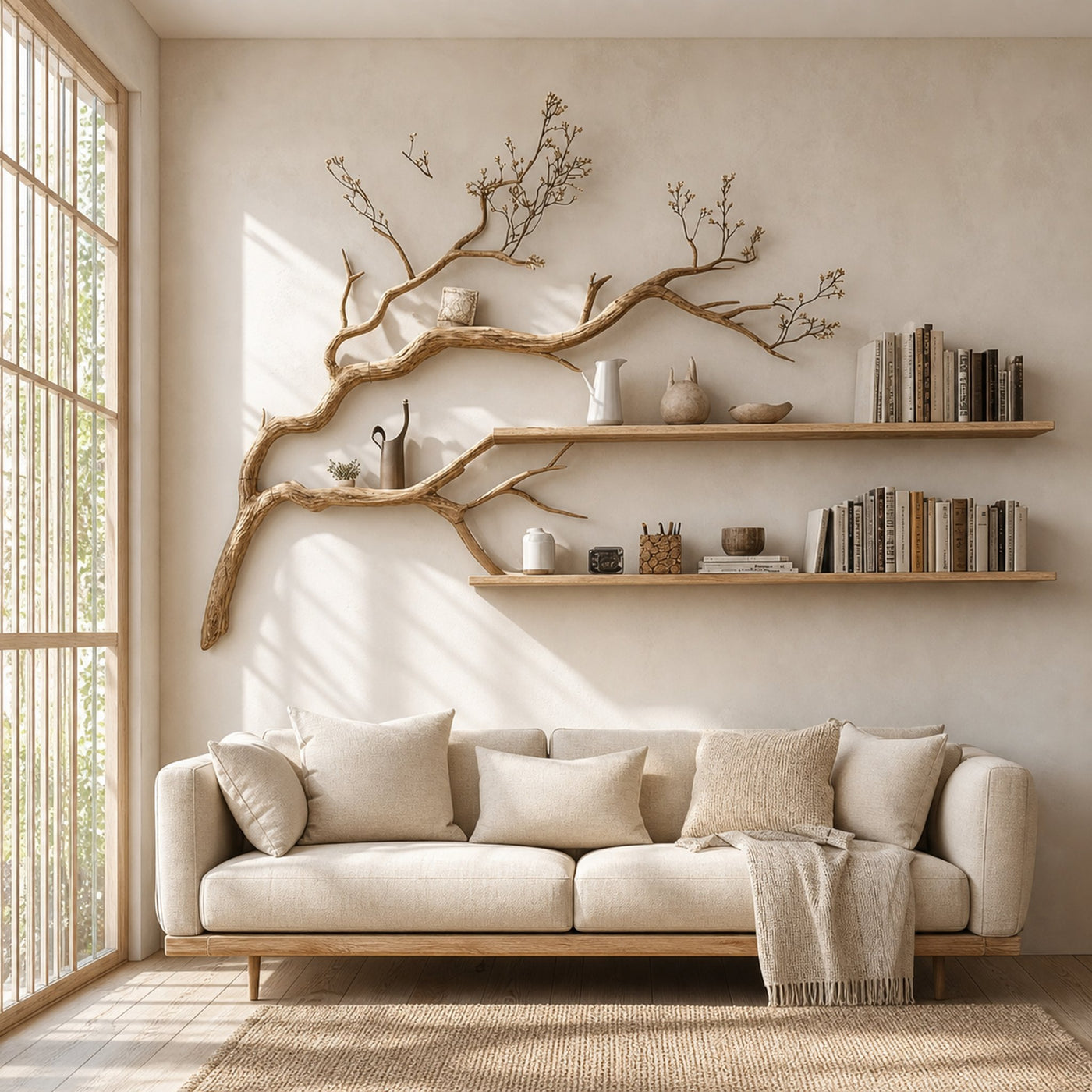 Rustic Organic Tree Display Shelf Modern Cozy Living