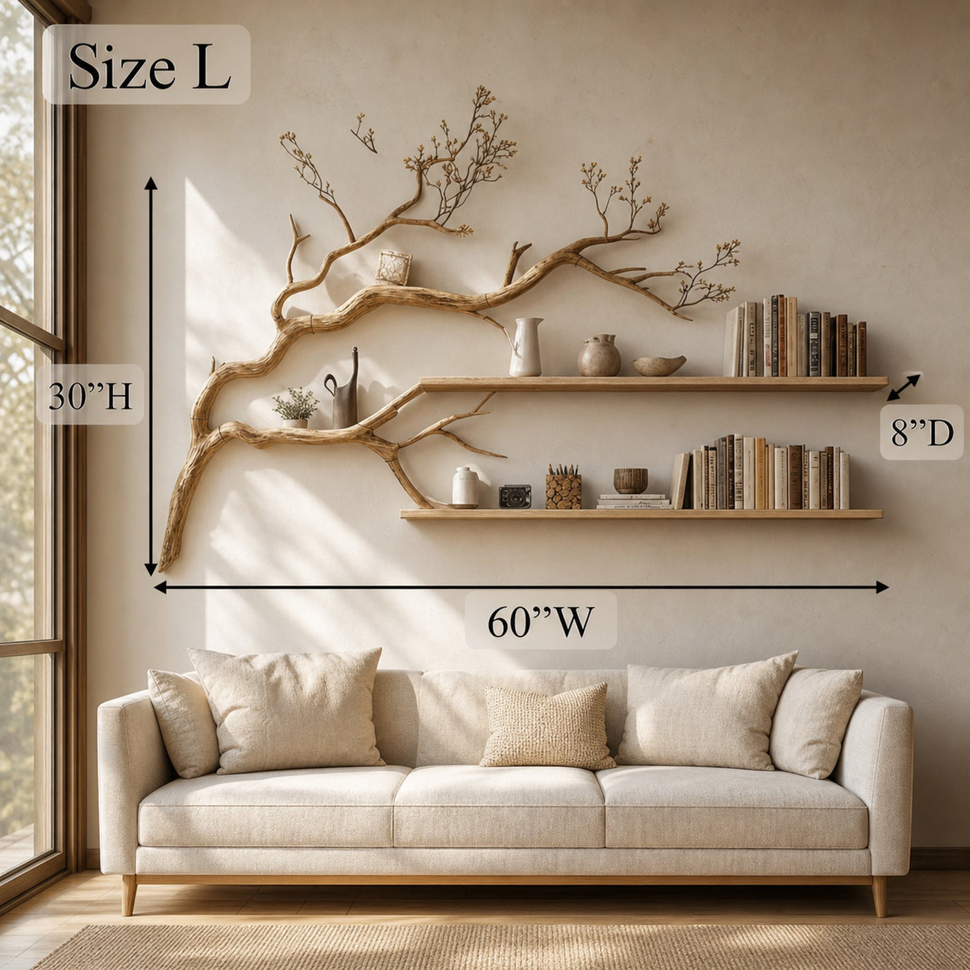 Rustic Organic Tree Display Shelf Modern Cozy Living - product view 6