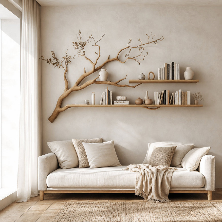 Rustic Organic Tree Shelf Artistic Natural Living Space