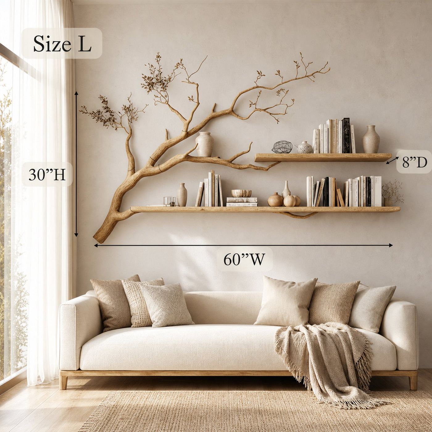 Rustic Organic Tree Shelf Artistic Natural Living Space - product view 6