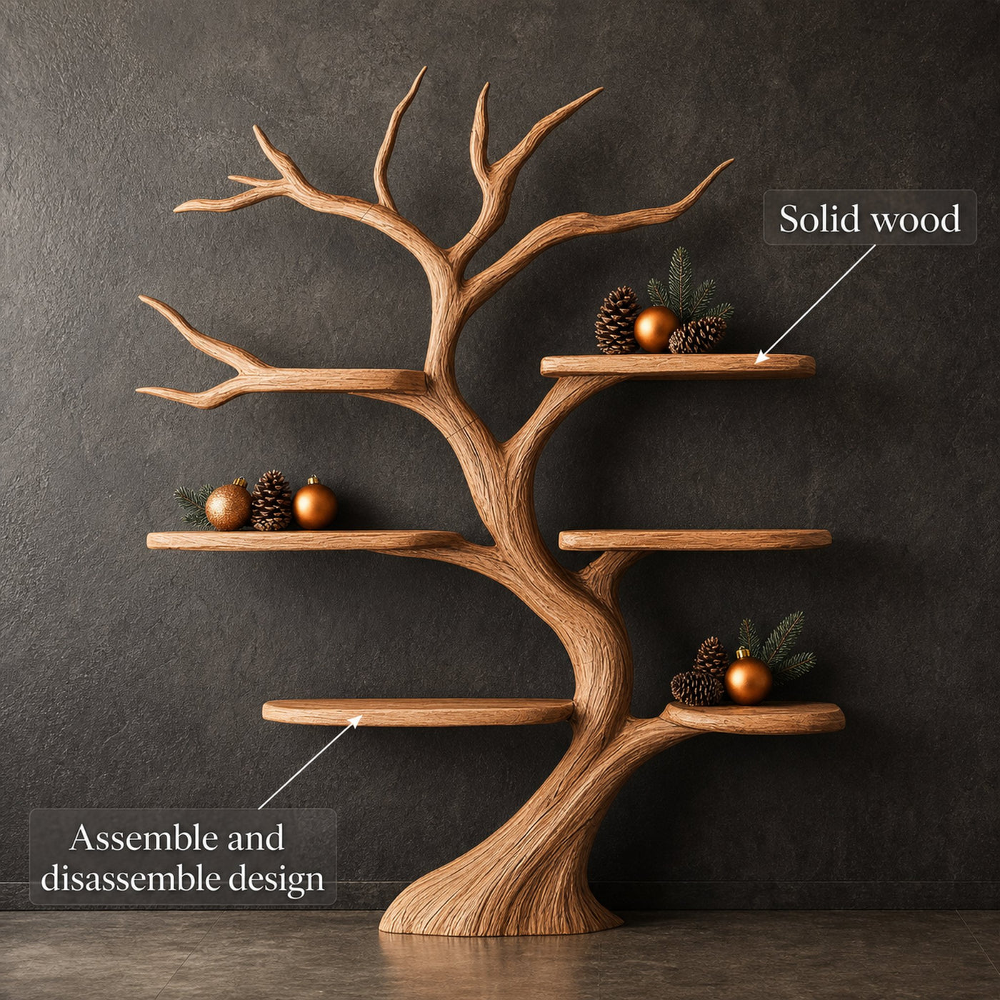 Rustic Organic Tree Shelf Christmas Living Room - product view 3