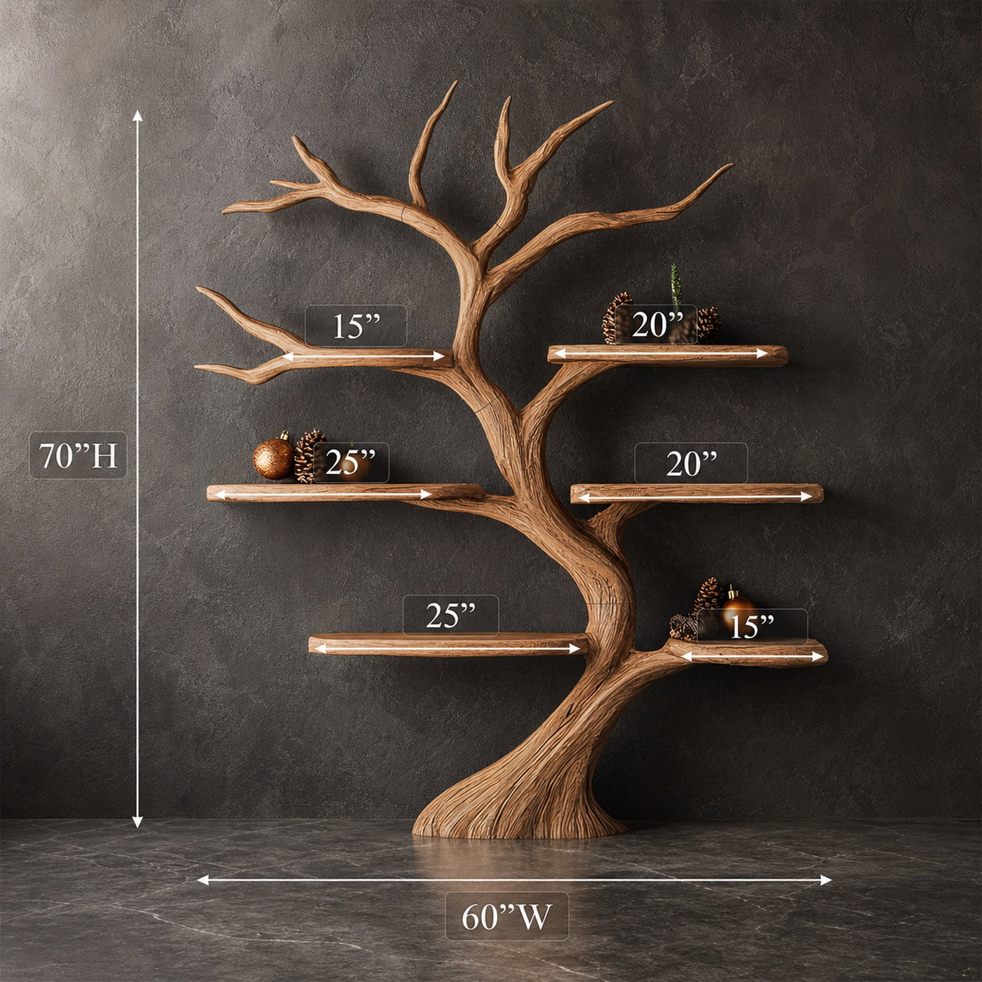 Rustic Organic Tree Shelf Christmas Living Room - product view 4