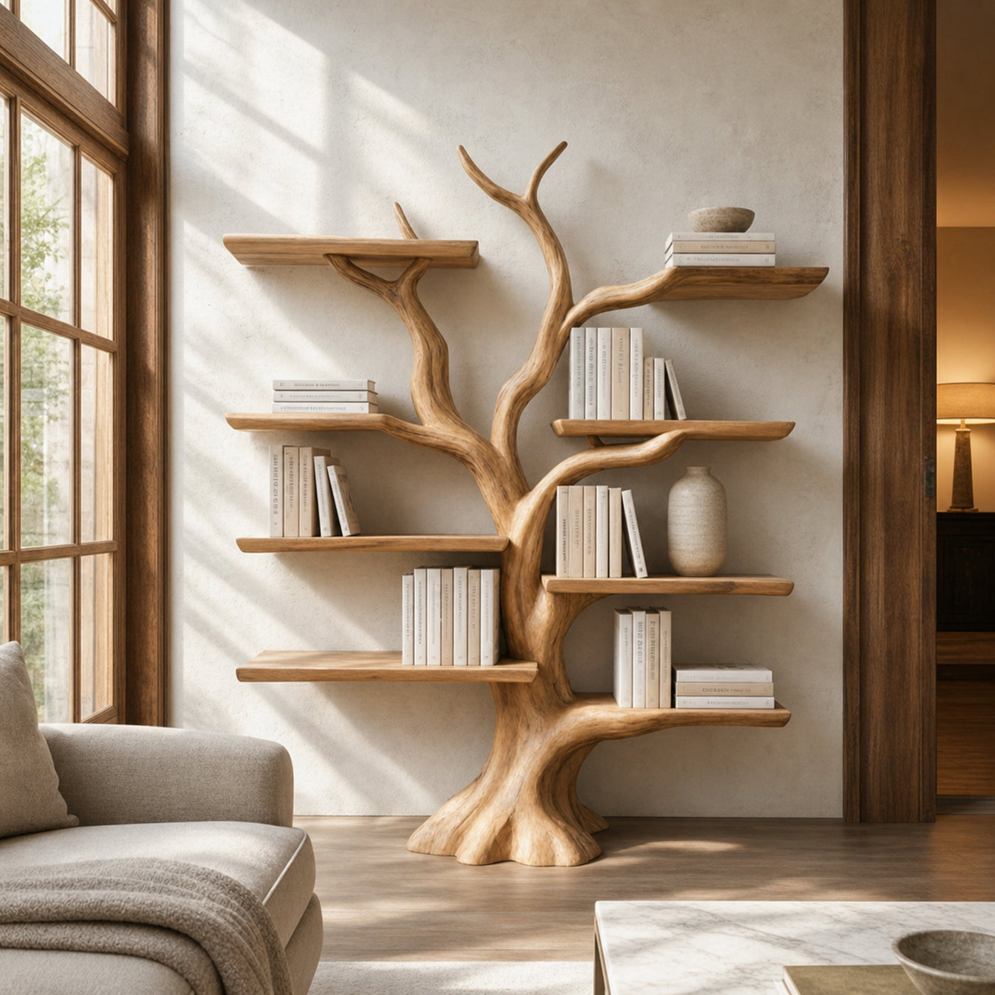 Rustic Organic Tree Shelf Living Room Or Entryway