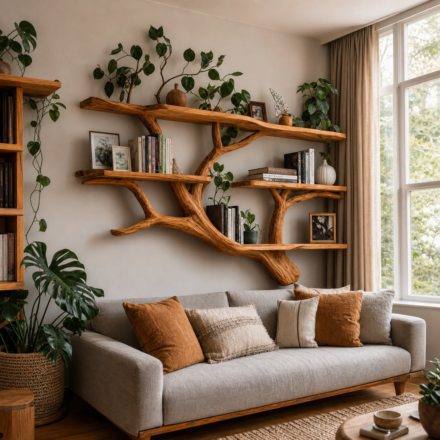 Rustic Organic Tree Wall Bookshelf Minimalist Home - product view 2