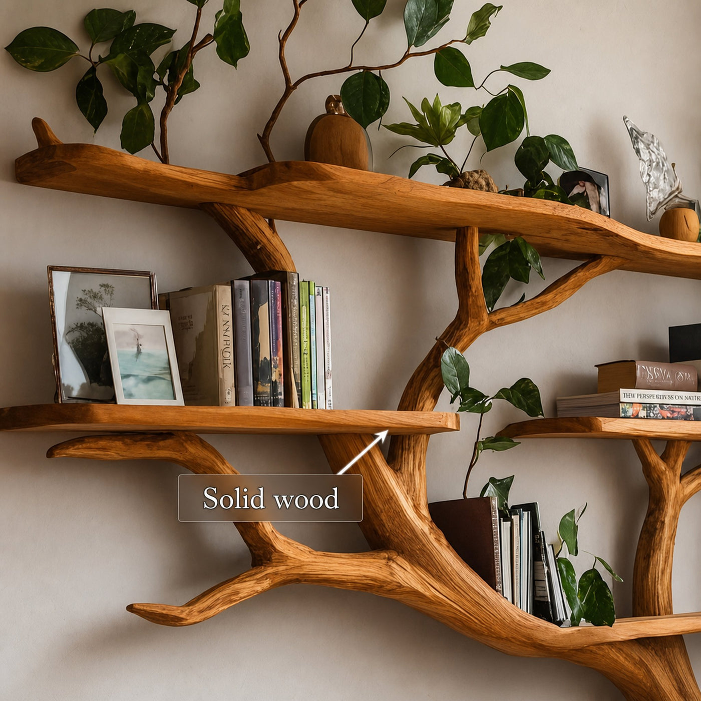 Rustic Organic Tree Wall Bookshelf Minimalist Home - product view 3
