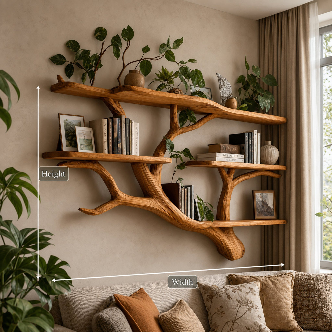 Rustic Organic Tree Wall Bookshelf Minimalist Home - product view 4