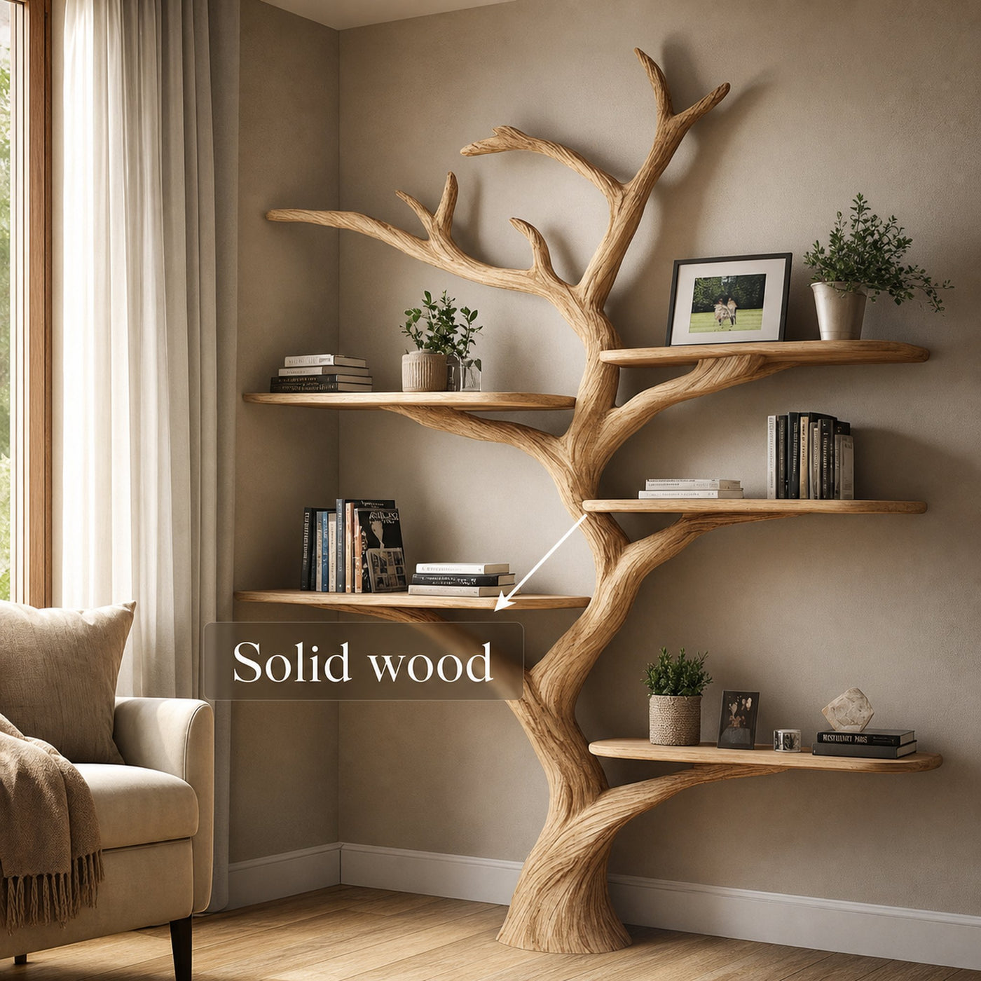 Rustic Organic Tree Wall Display Cozy Reading Space - product view 2