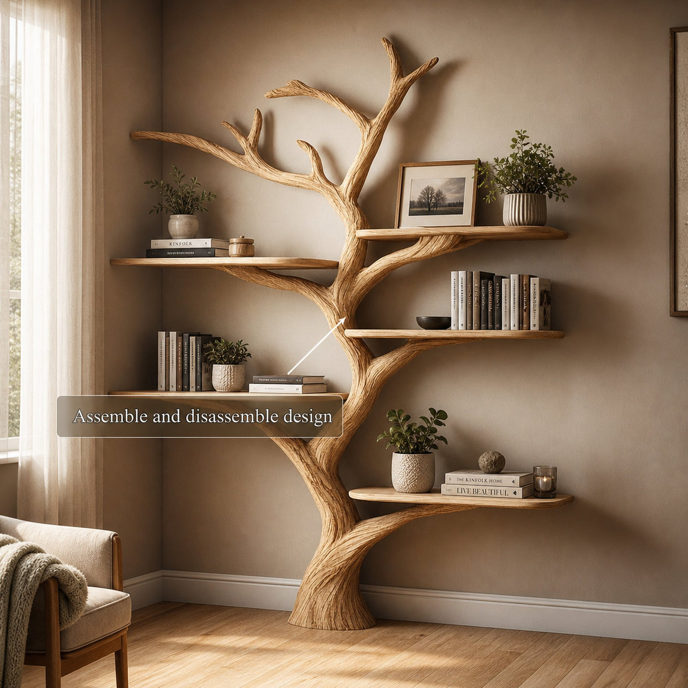 Rustic Organic Tree Wall Display Cozy Reading Space - product view 3