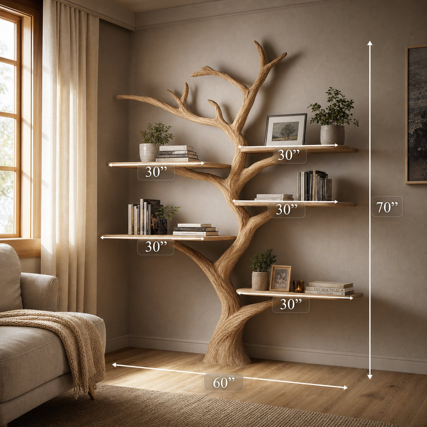 Rustic Organic Tree Wall Display Cozy Reading Space - product view 4