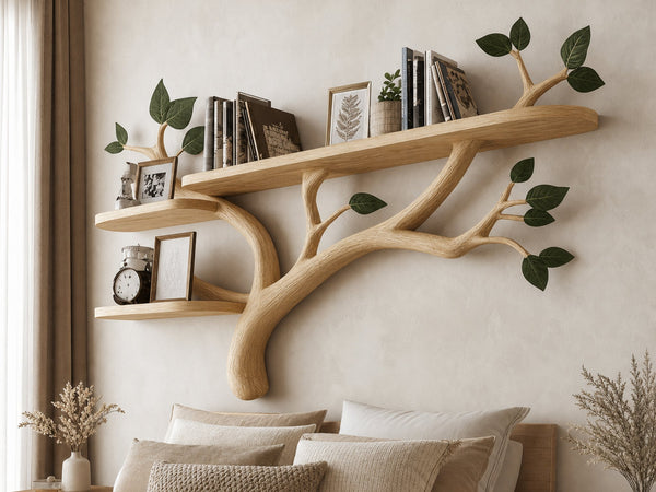Rustic Organic Tree Wall Shelf Minimalist Bedroom Decor