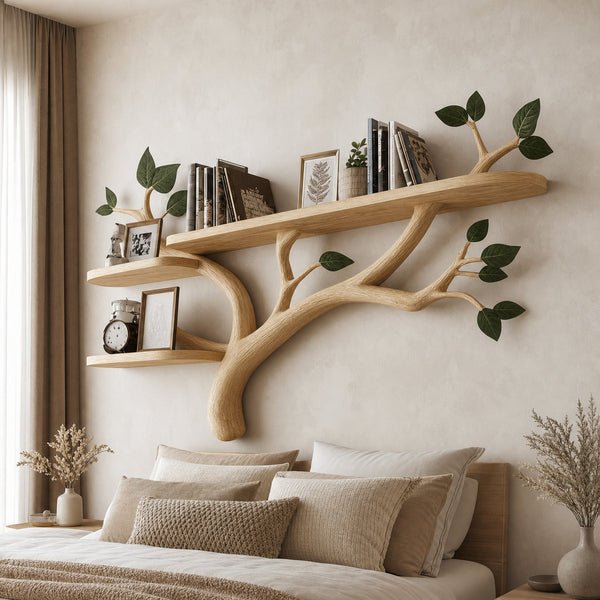 Rustic Organic Tree Wall Shelf Minimalist Bedroom Decor