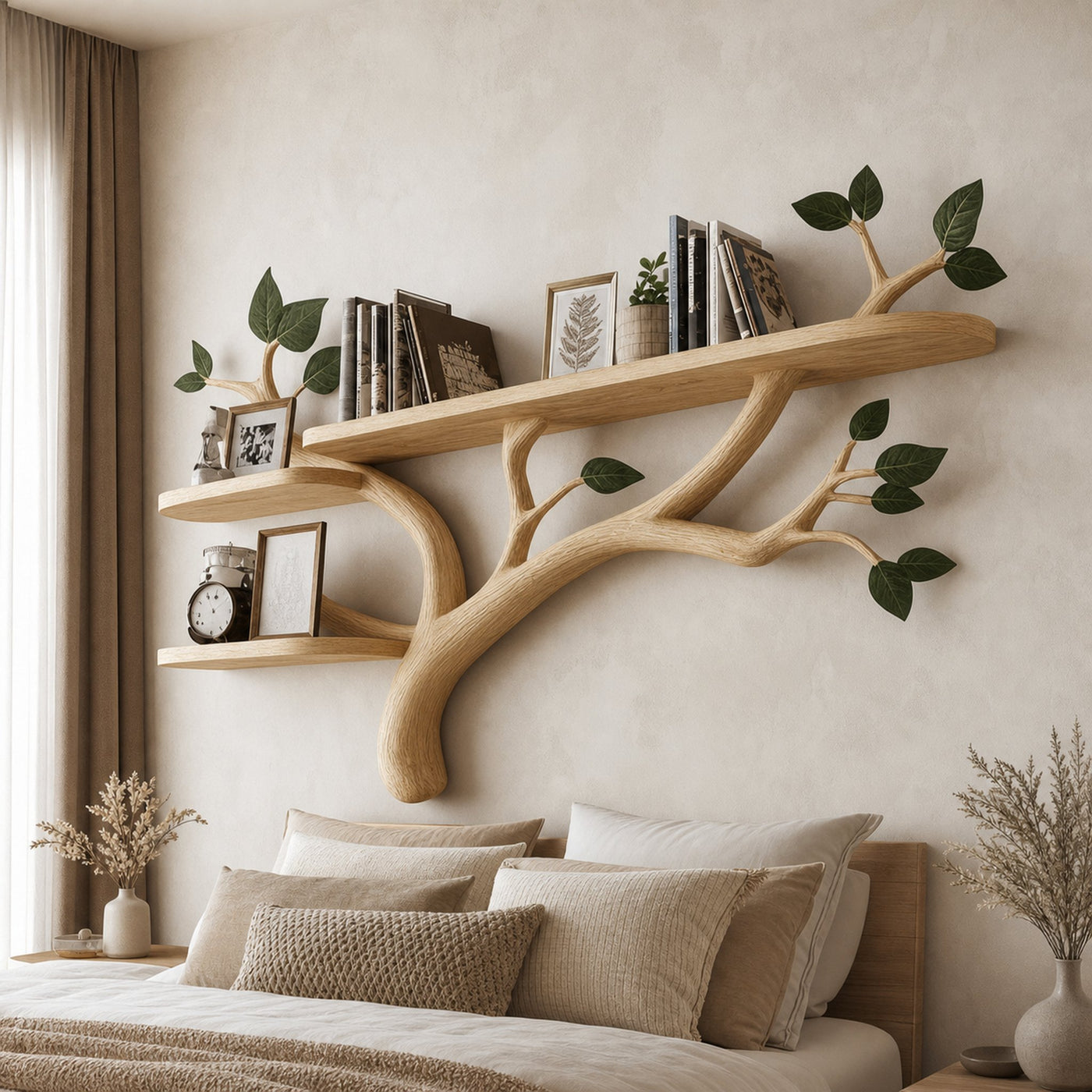 Rustic Organic Tree Wall Shelf Minimalist Bedroom Decor