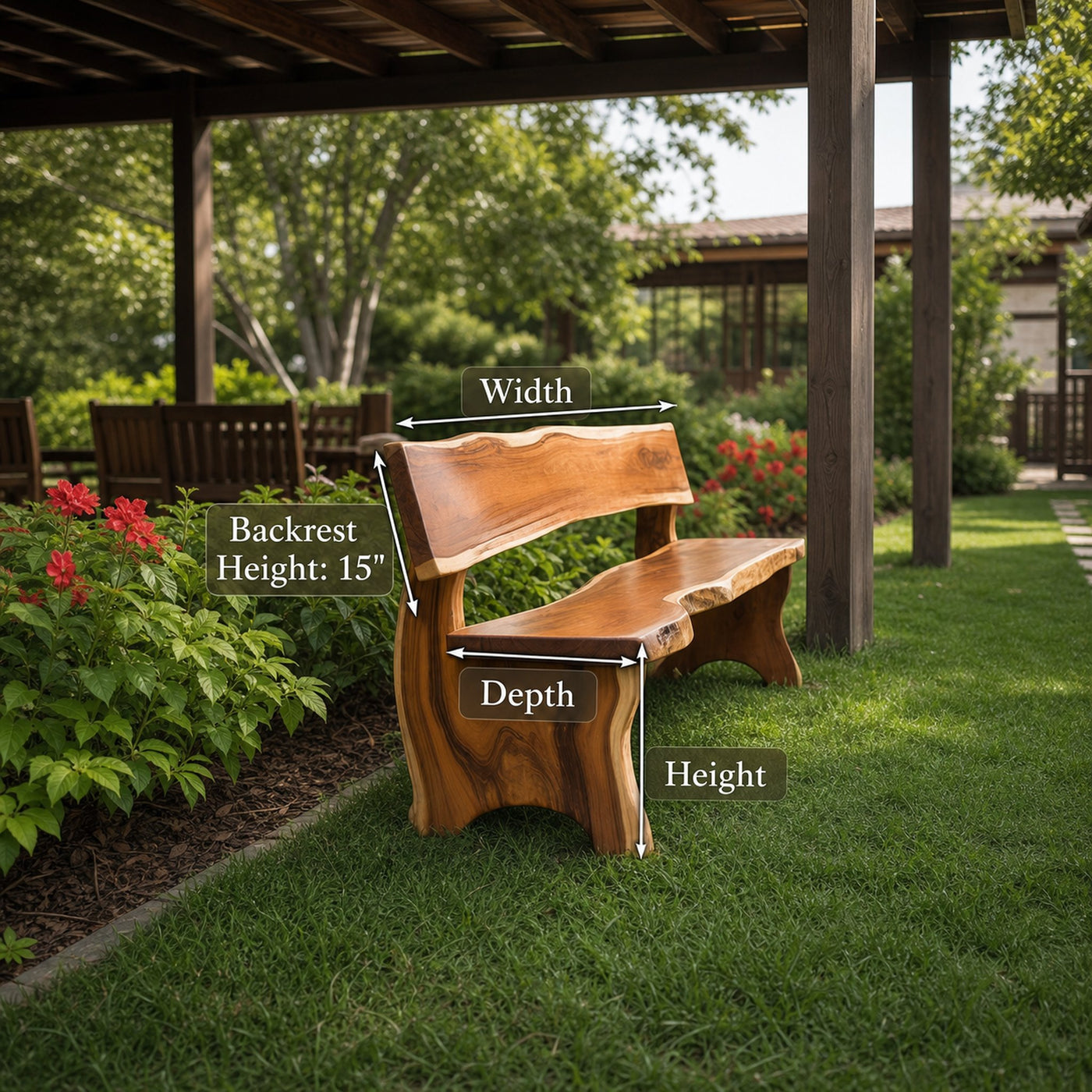 Rustic Outdoor Bench With Backrest Live Edge For Garden Porch And Patio - product view 4