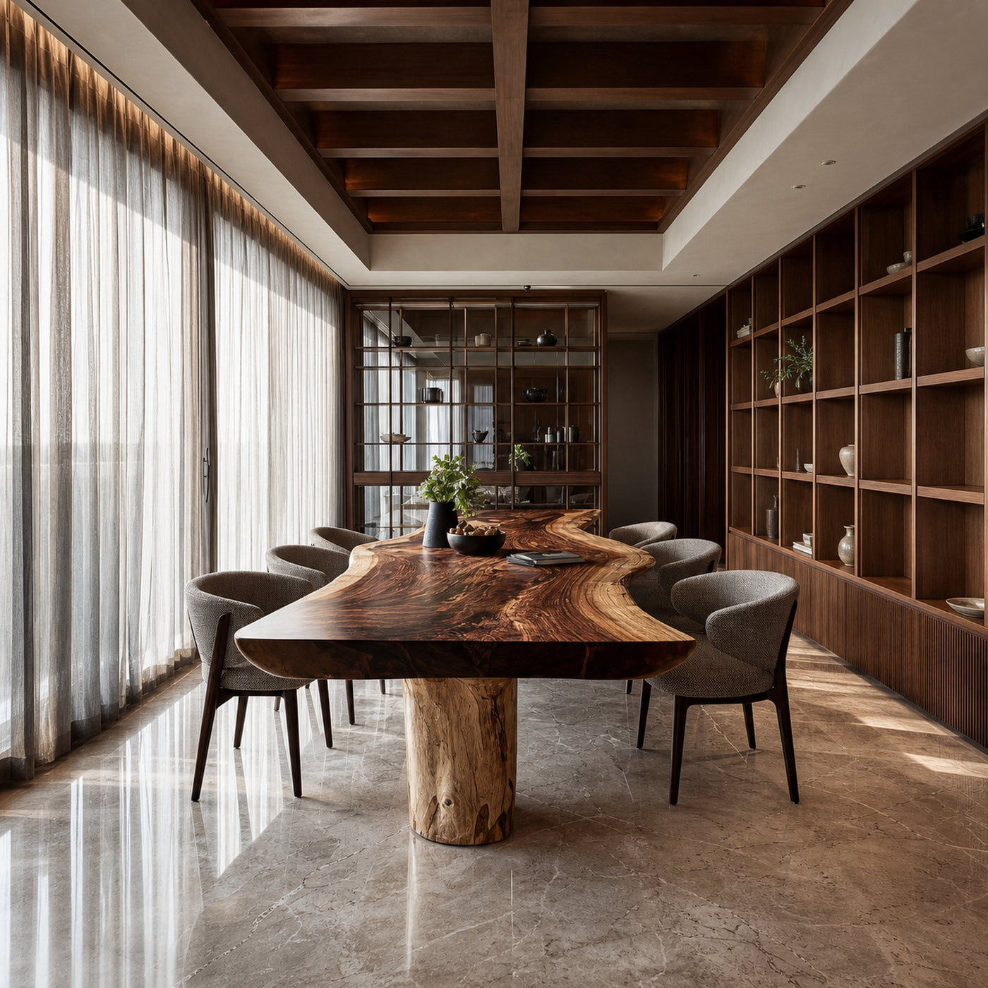 Rustic Raw Edge Wooden Dining Table Dining Room - product view 2