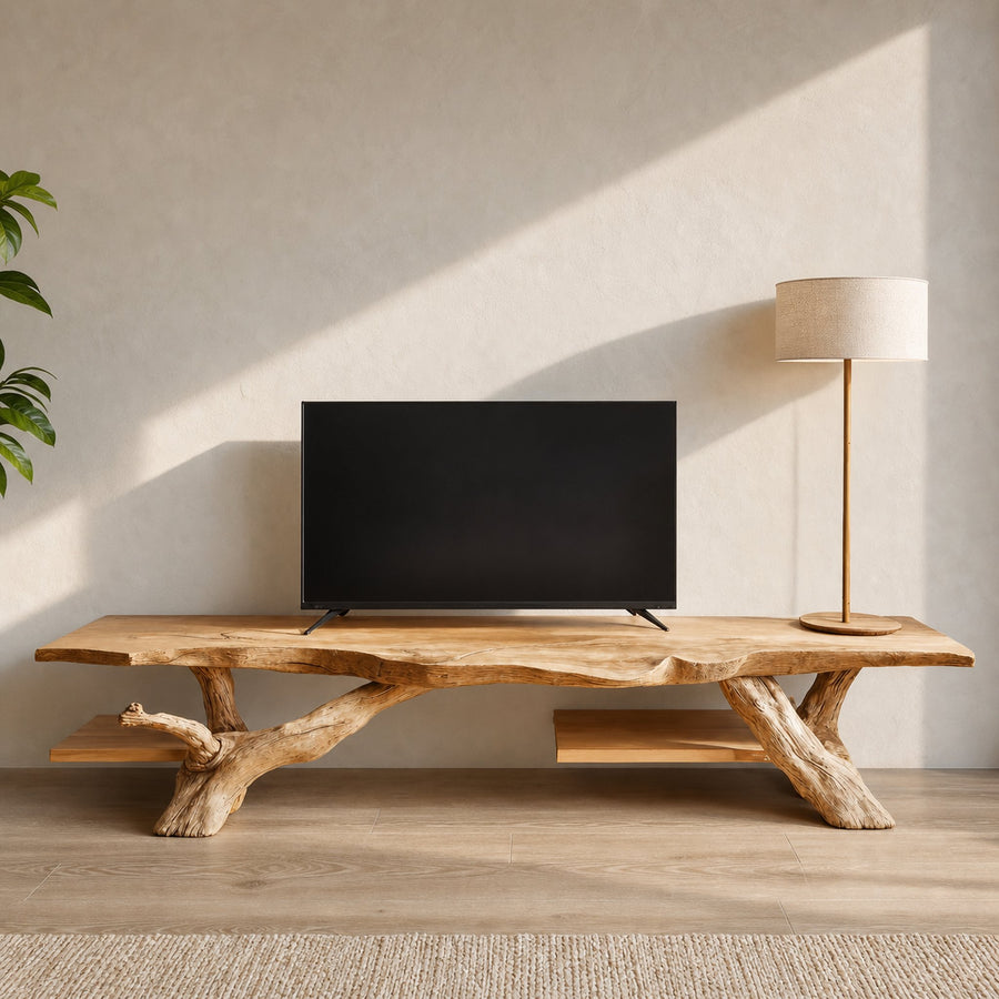 Rustic Reclaimed Wood TV Stand For Living Room And Entryway