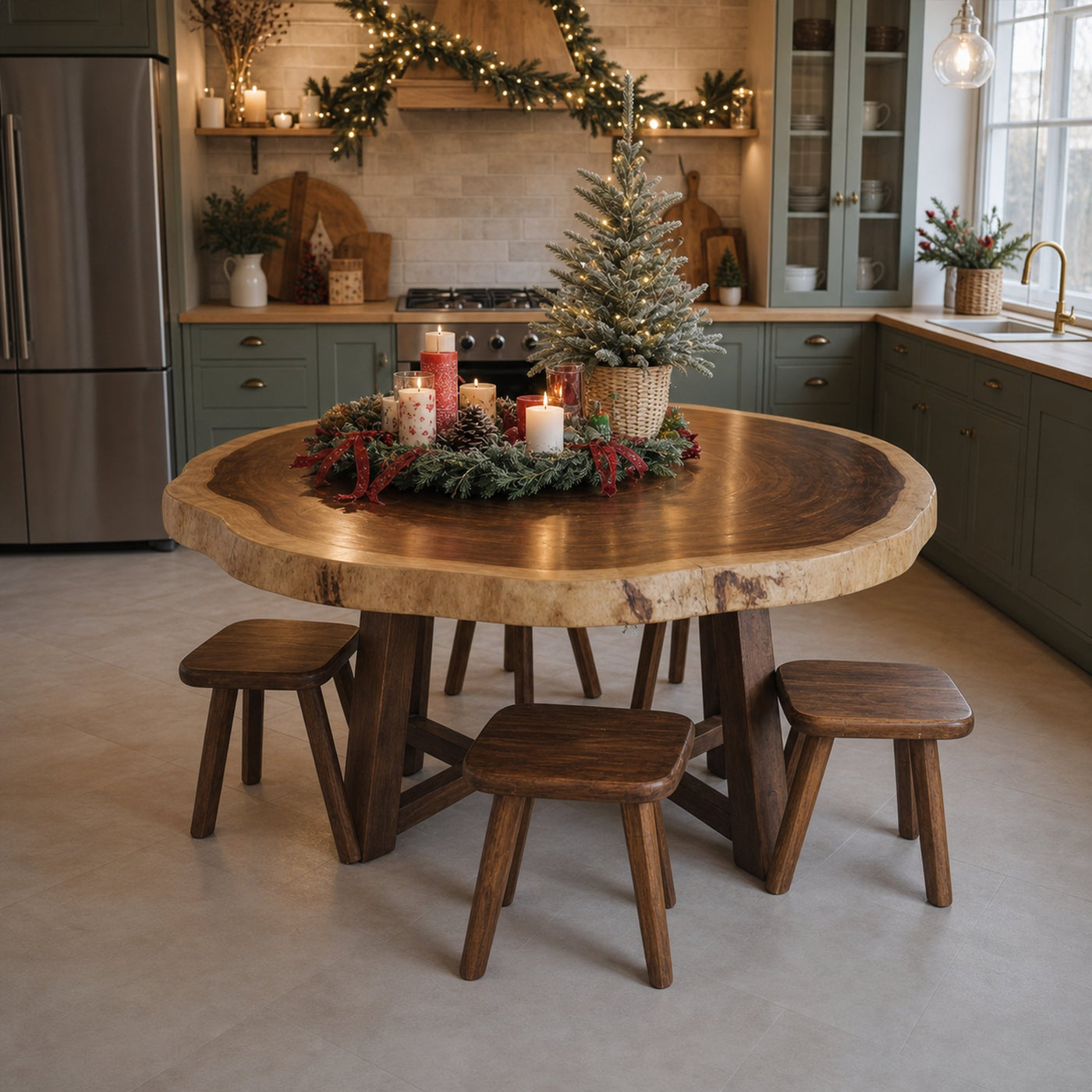 Rustic Round Dining Table Holiday Decor Family Kitchen