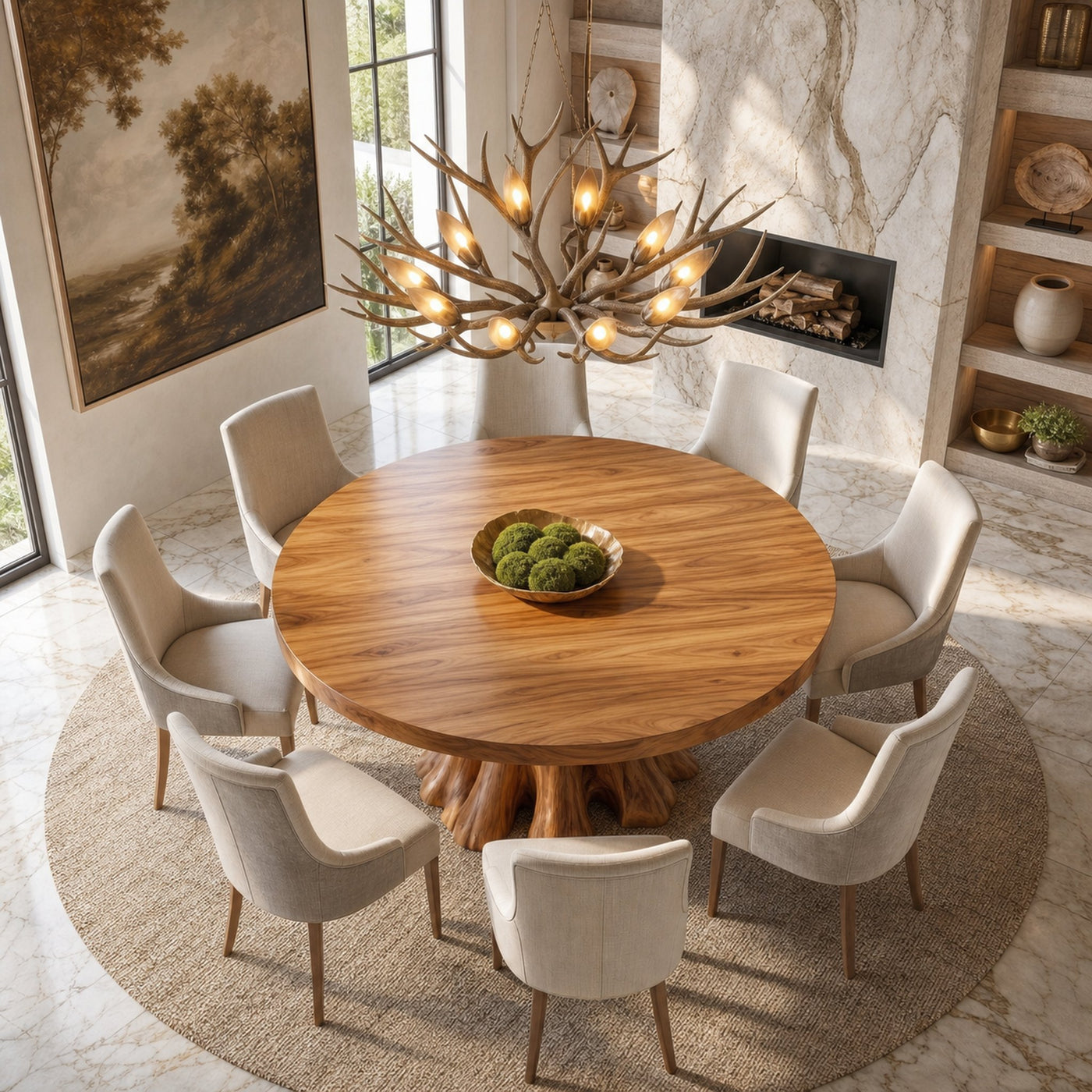 Rustic Round Dining Table With Solid Wood Sculptural Base For Dining Room - product view 2