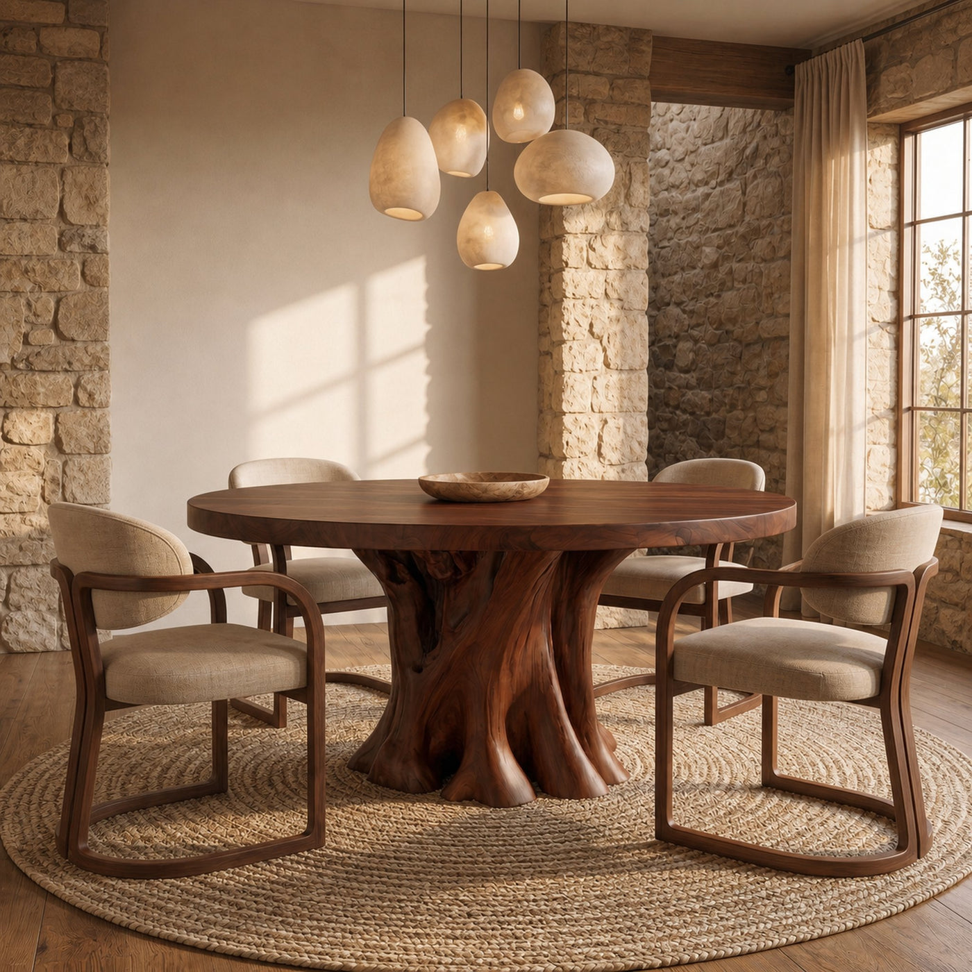 Rustic Round Dining Table With Solid Wood Sculptural Base For Dining Room - product view 7