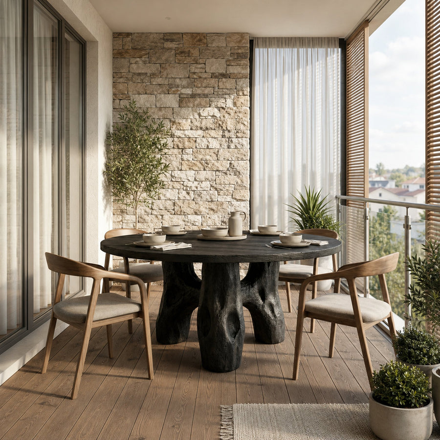 Rustic Round Outdoor Dining Table For Patio And Garden